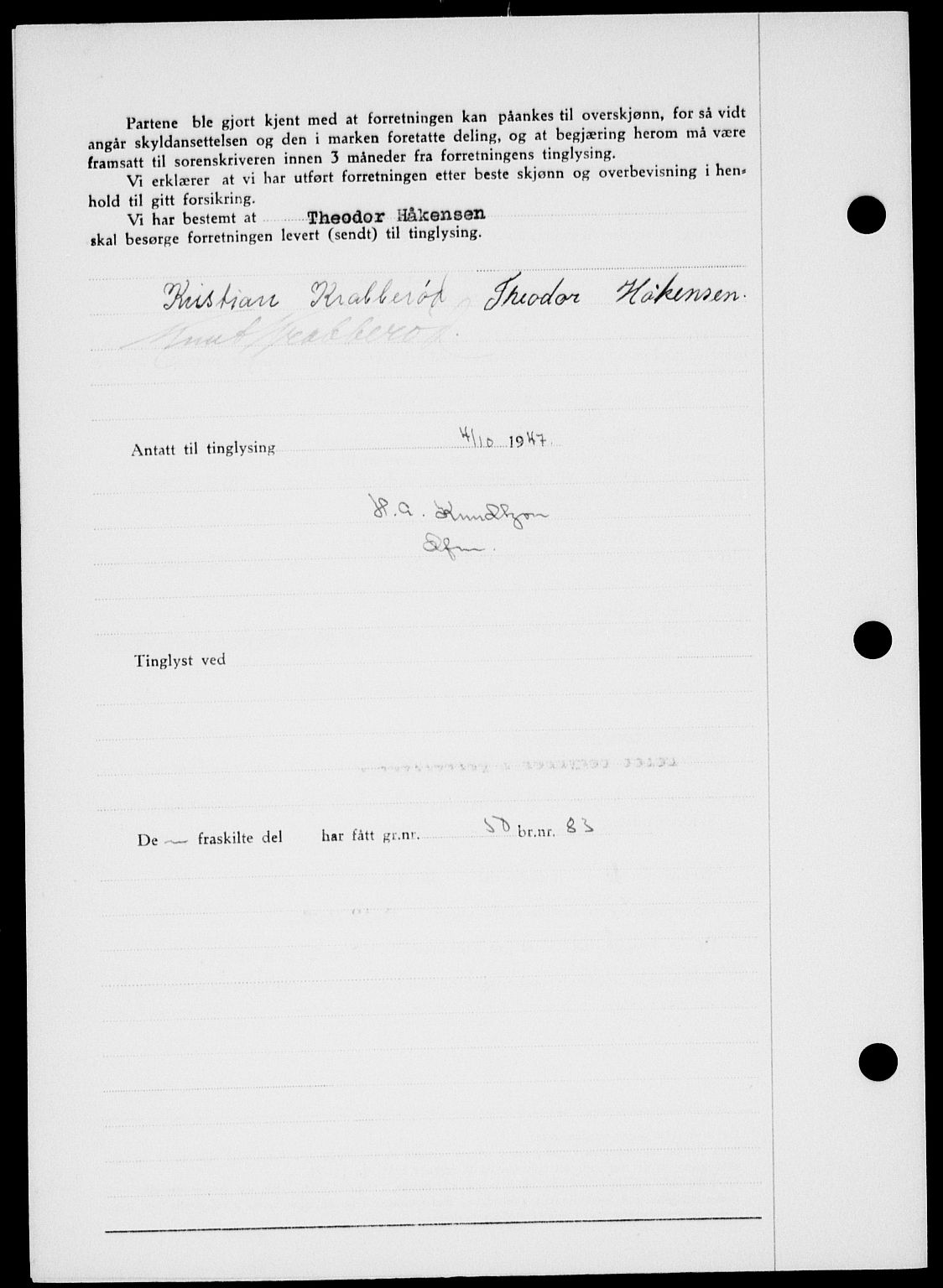 Onsøy sorenskriveri, SAO/A-10474/G/Ga/Gab/L0021: Mortgage book no. II A-21, 1947-1947, Diary no: : 2689/1947