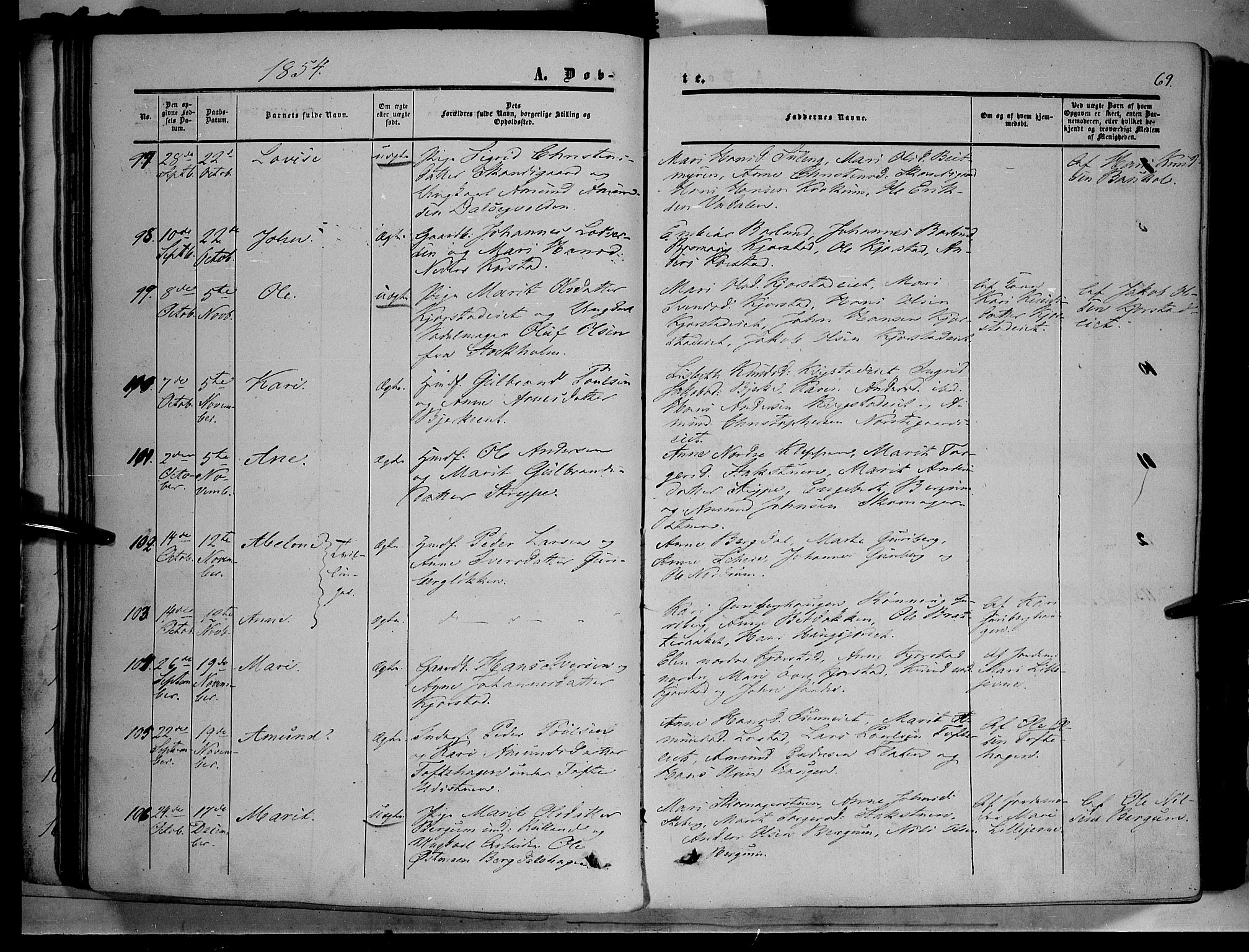 Sør-Fron prestekontor, SAH/PREST-010/H/Ha/Haa/L0001: Parish register (official) no. 1, 1849-1863, p. 69