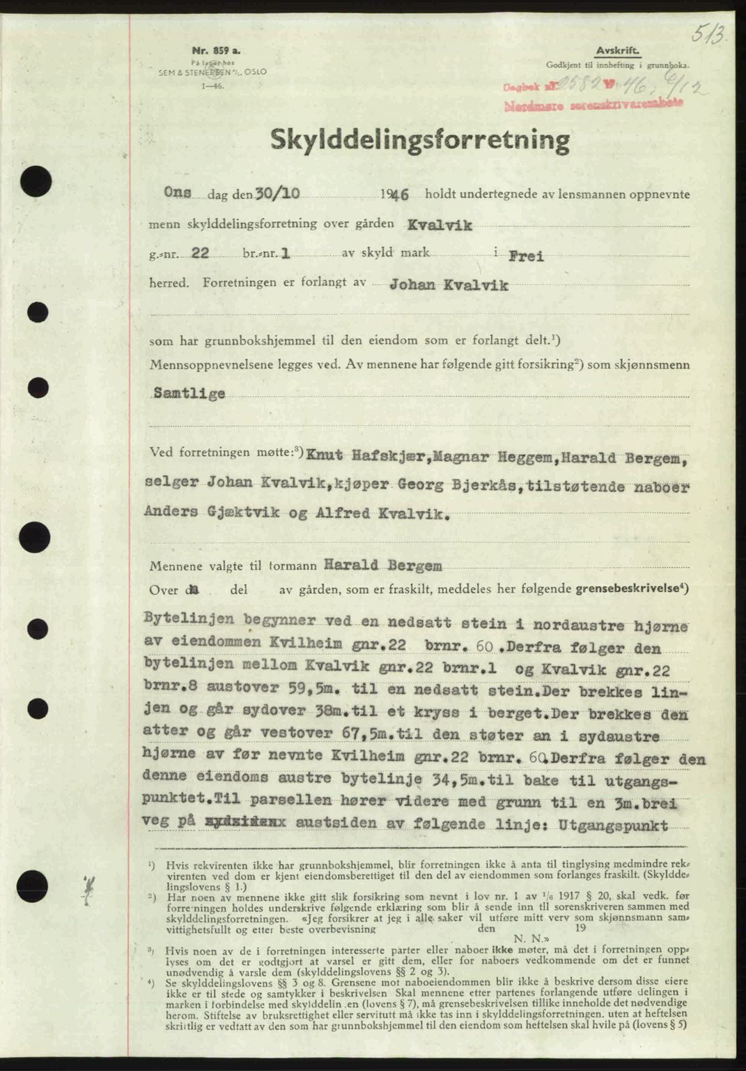 Nordmøre sorenskriveri, AV/SAT-A-4132/1/2/2Ca: Mortgage book no. A103, 1946-1947, Diary no: : 2582/1946