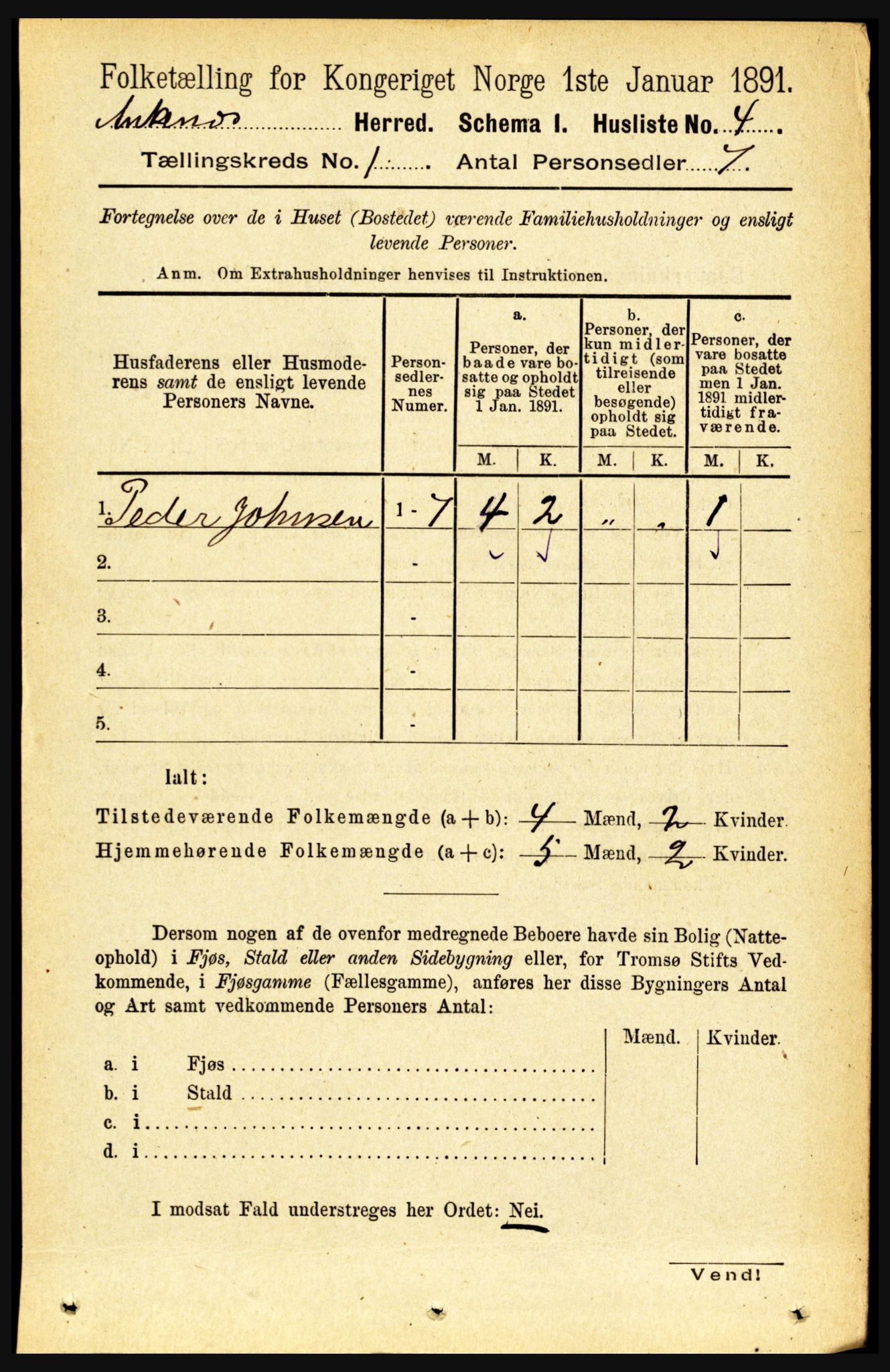 RA, 1891 census for 1855 Ankenes, 1891, p. 20