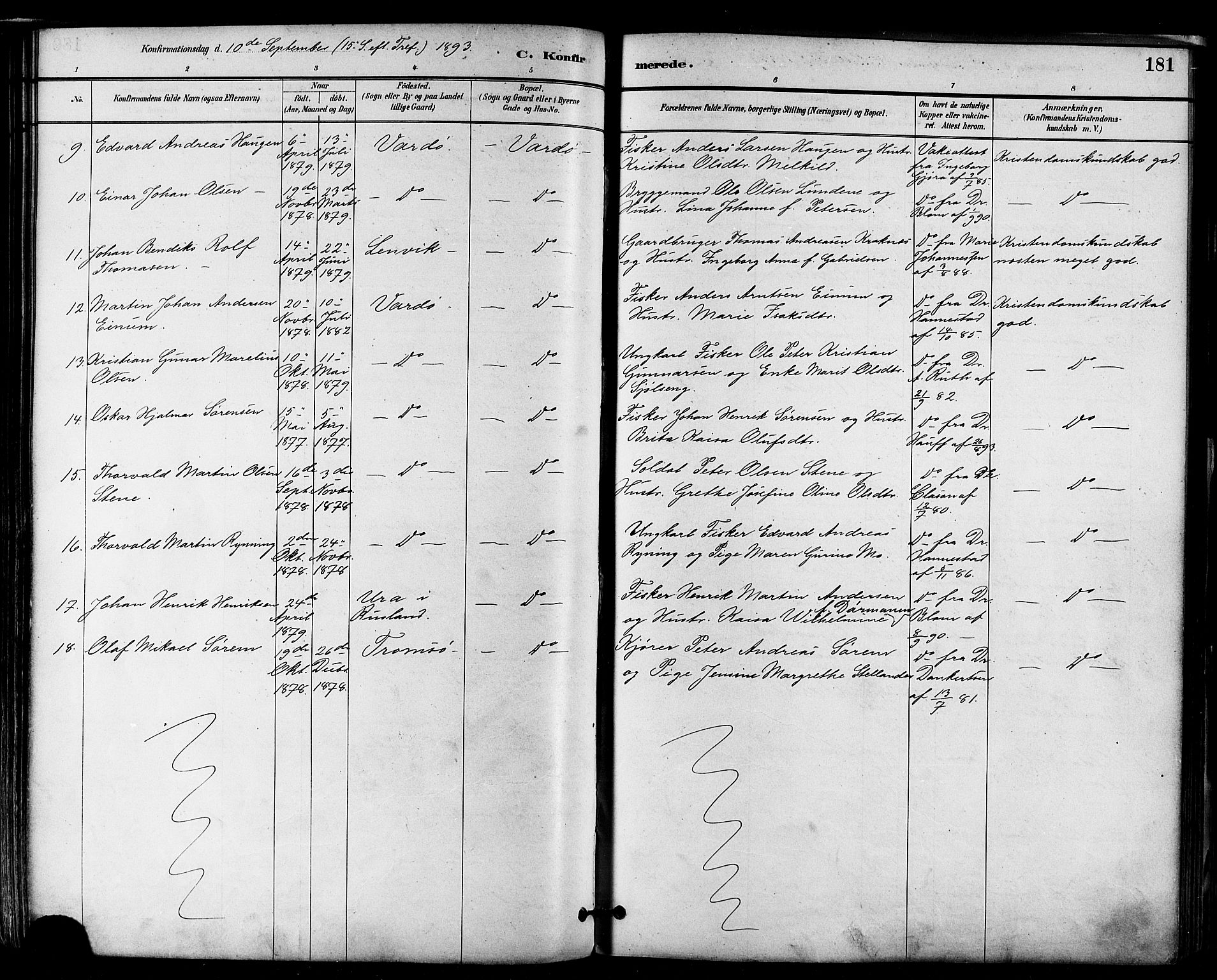 Vardø sokneprestkontor, SATØ/S-1332/H/Ha/L0007kirke: Parish register (official) no. 7, 1886-1897, p. 181