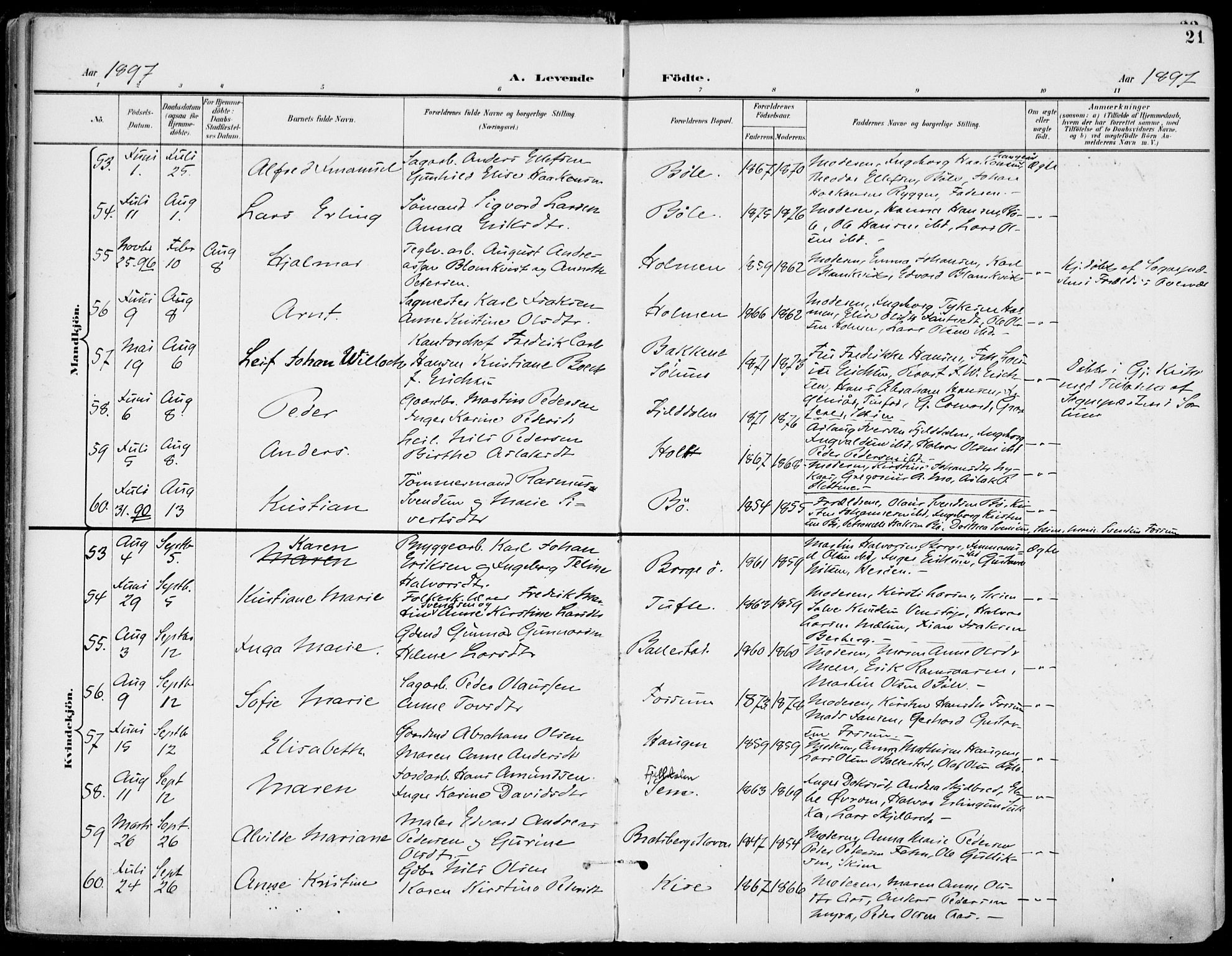 Gjerpen kirkebøker, AV/SAKO-A-265/F/Fa/L0011: Parish register (official) no. I 11, 1896-1904, p. 21