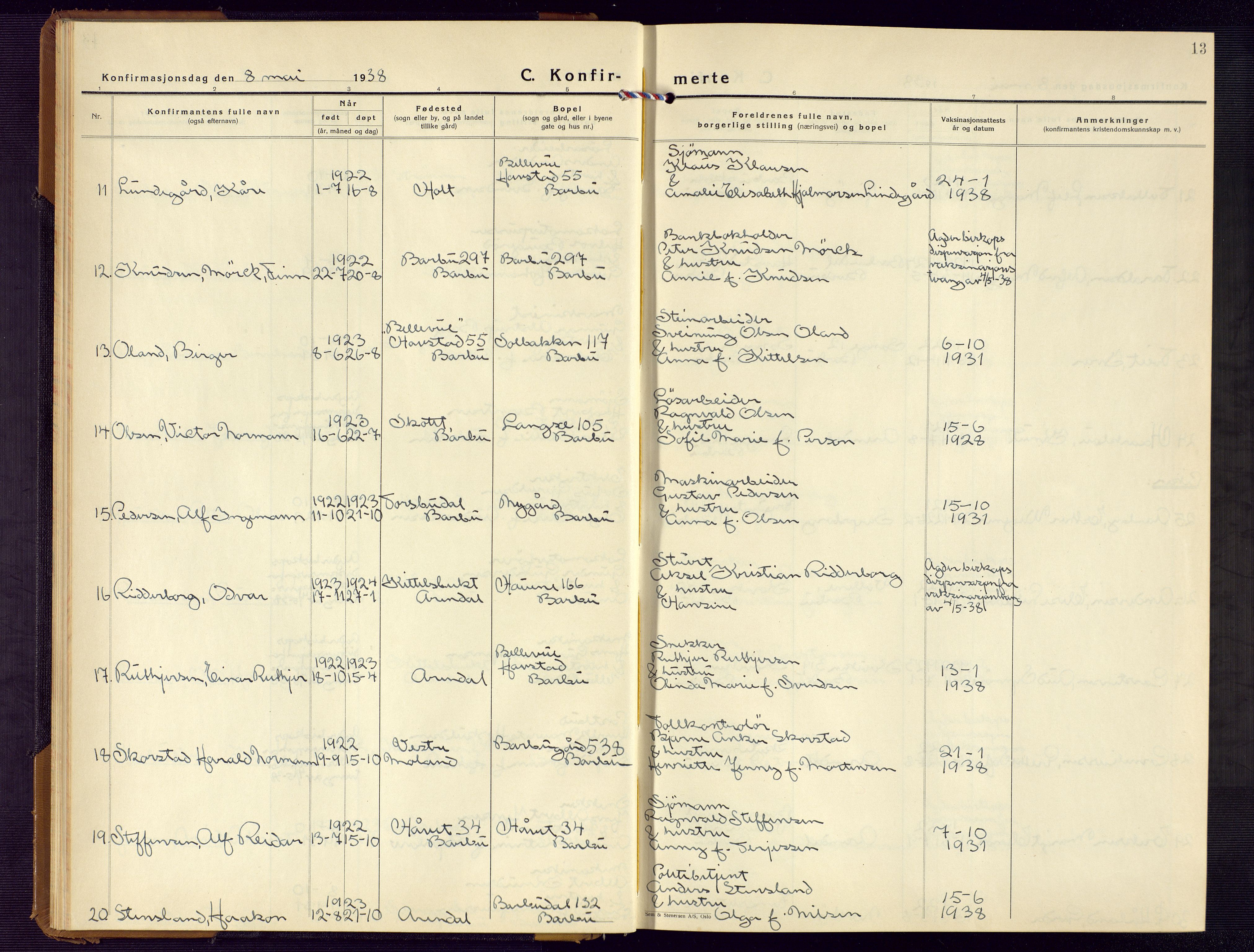 Barbu sokneprestkontor, AV/SAK-1111-0003/F/Fb/L0006: Parish register (copy) no. B 6, 1937-1947, p. 13