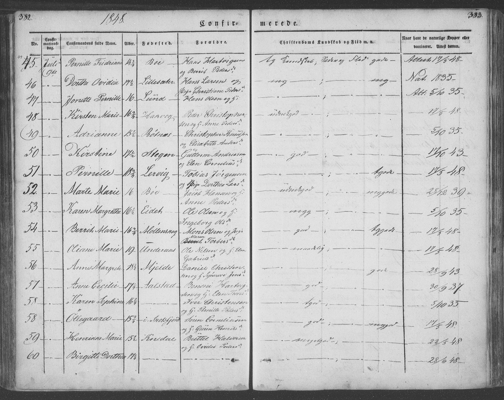 Ministerialprotokoller, klokkerbøker og fødselsregistre - Nordland, AV/SAT-A-1459/855/L0799: Parish register (official) no. 855A07, 1834-1852, p. 382-383