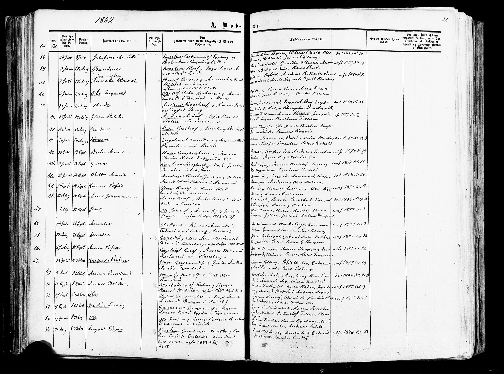 Aurskog prestekontor Kirkebøker, SAO/A-10304a/F/Fa/L0007: Parish register (official) no. I 7, 1854-1877, p. 82