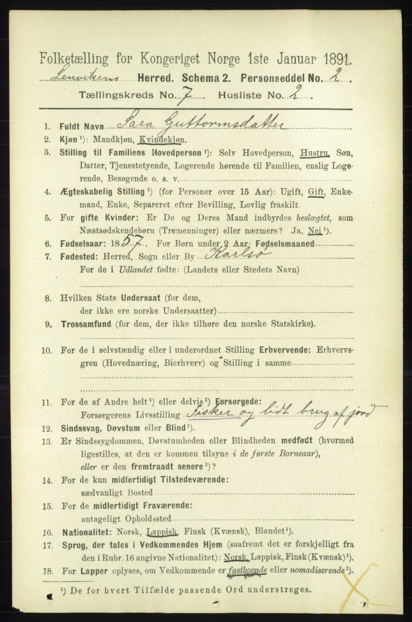 RA, 1891 census for 1931 Lenvik, 1891, p. 3791