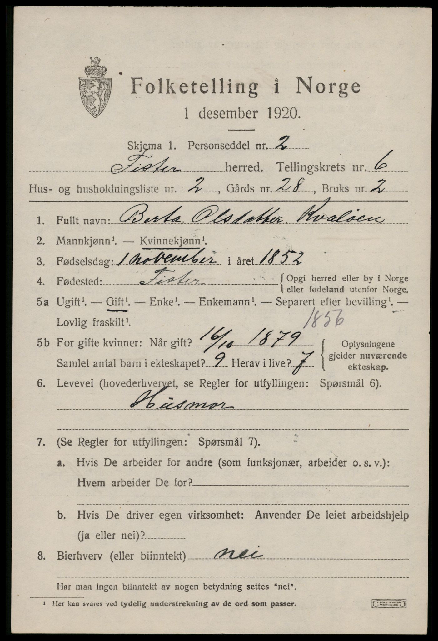 SAST, 1920 census for Fister, 1920, p. 1781