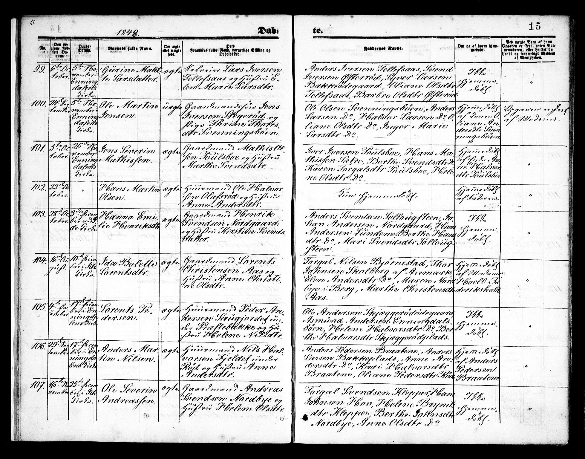 Idd prestekontor Kirkebøker, AV/SAO-A-10911/F/Fc/L0004a: Parish register (official) no. III 4A, 1848-1860, p. 15