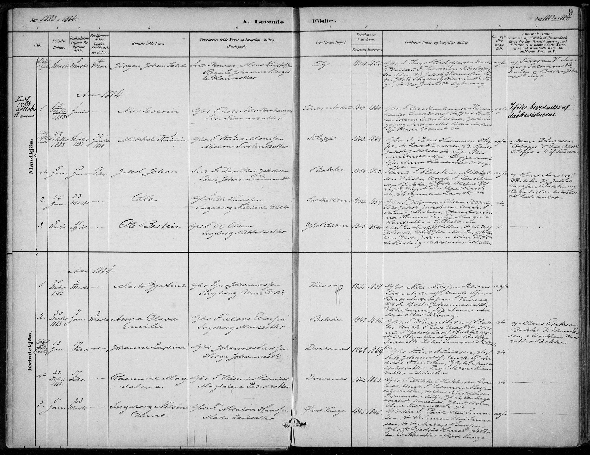 Sund sokneprestembete, AV/SAB-A-99930: Parish register (official) no. D 1, 1882-1899, p. 9