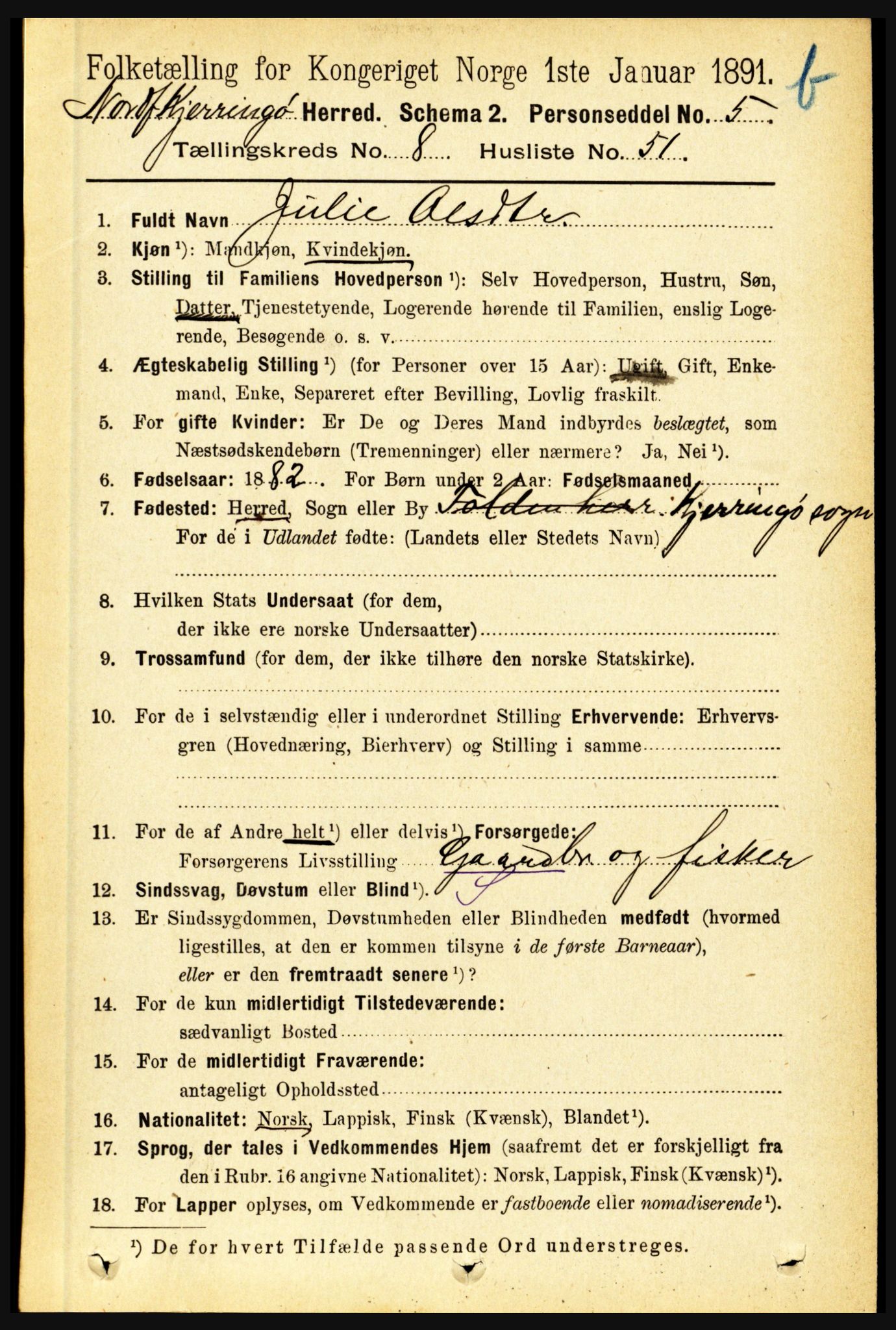 RA, 1891 census for 1846 Nordfold-Kjerringøy, 1891, p. 2249