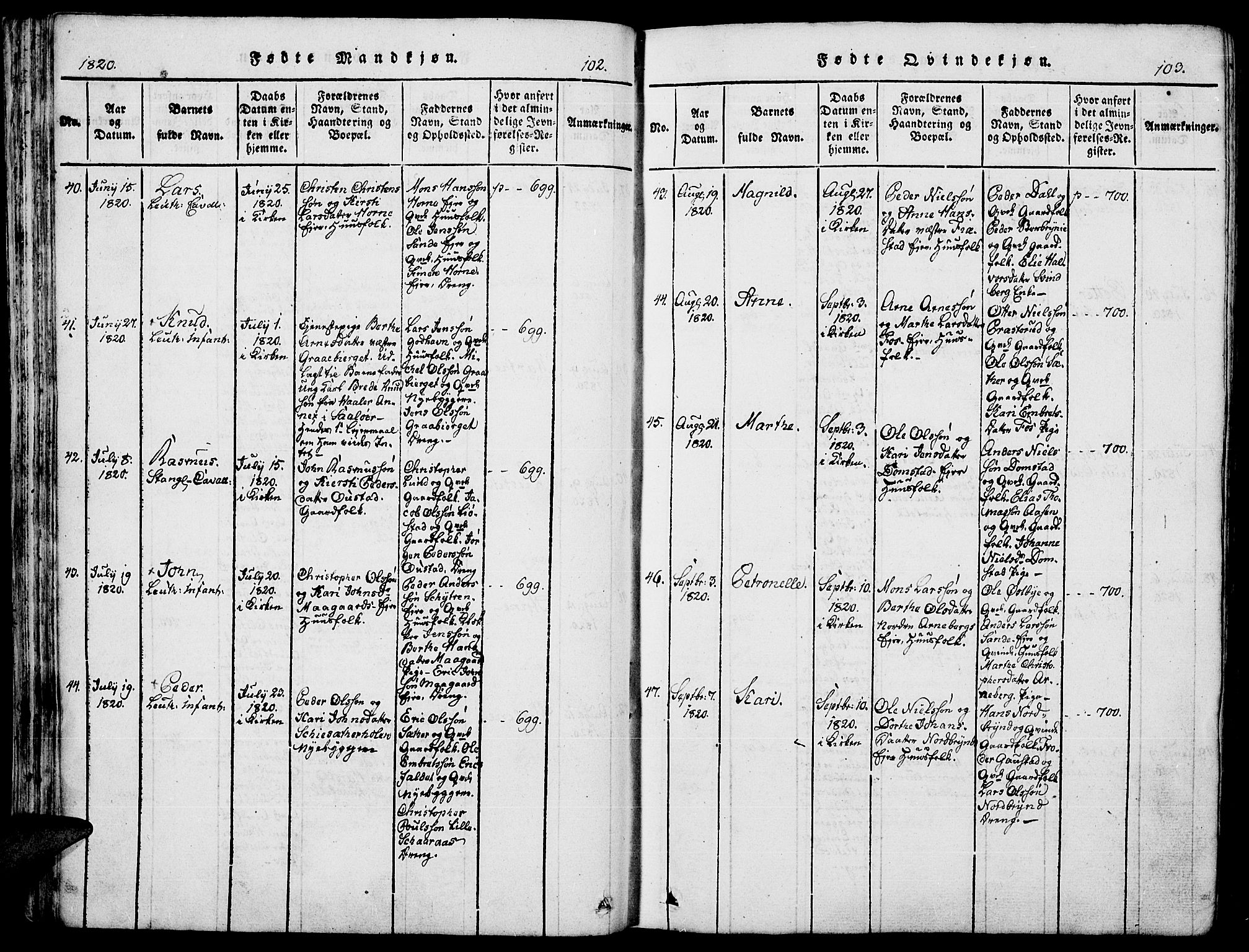 Romedal prestekontor, AV/SAH-PREST-004/K/L0002: Parish register (official) no. 2, 1814-1828, p. 102-103