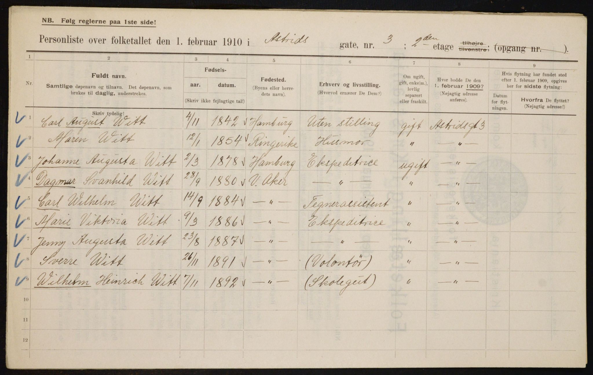 OBA, Municipal Census 1910 for Kristiania, 1910, p. 2342