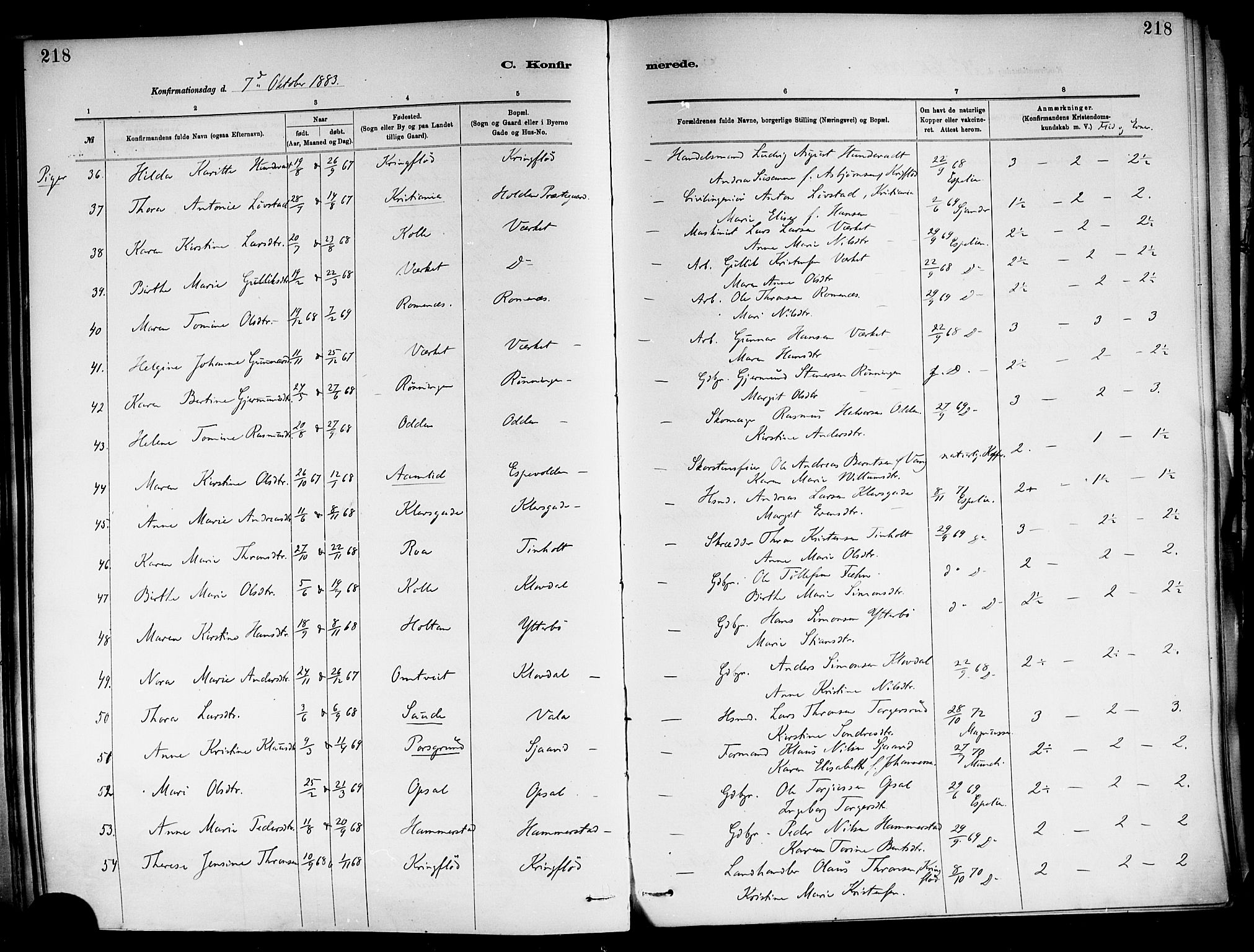 Holla kirkebøker, SAKO/A-272/F/Fa/L0008: Parish register (official) no. 8, 1882-1897, p. 218