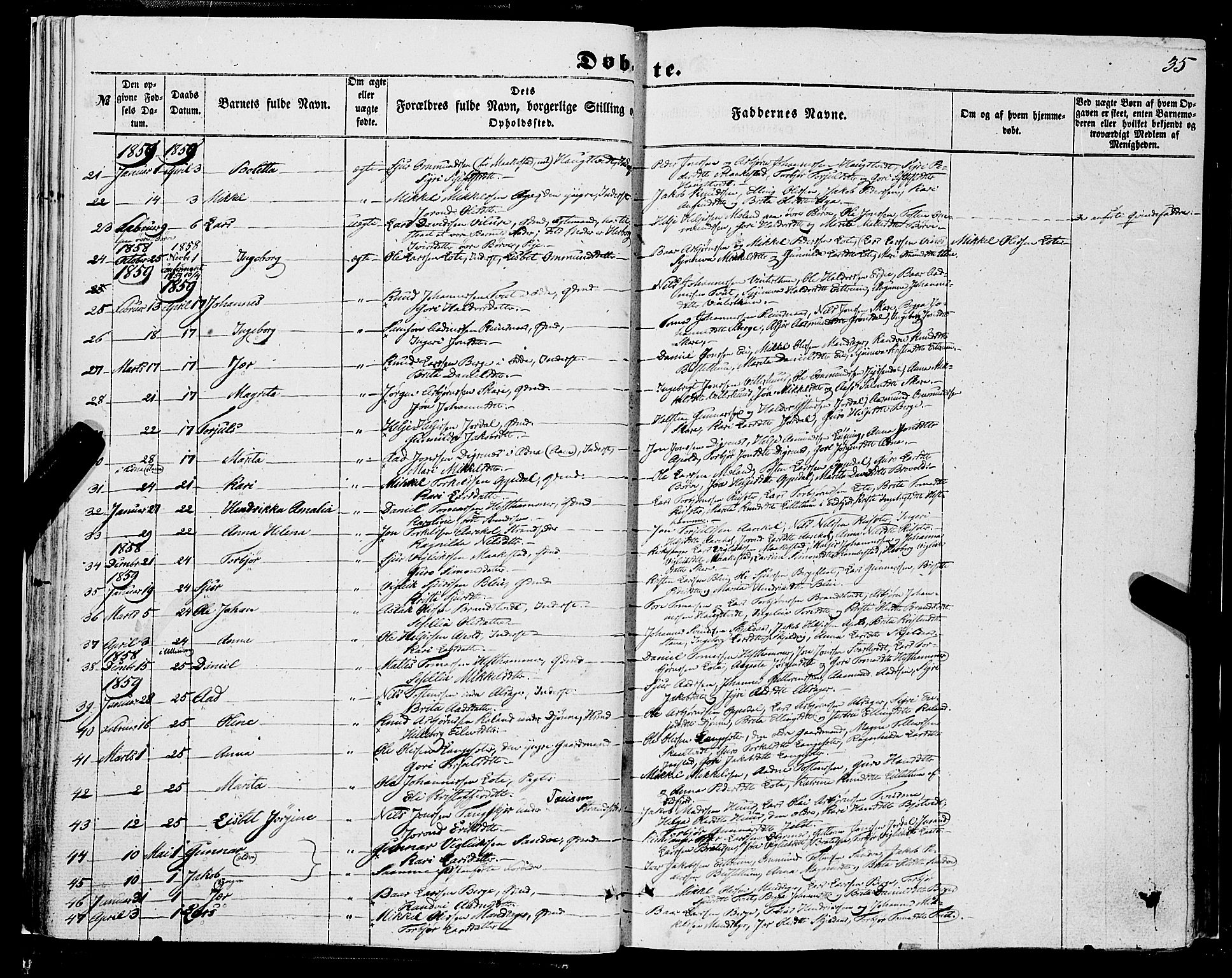 Ullensvang sokneprestembete, AV/SAB-A-78701/H/Haa: Parish register (official) no. A 11, 1854-1866, p. 35