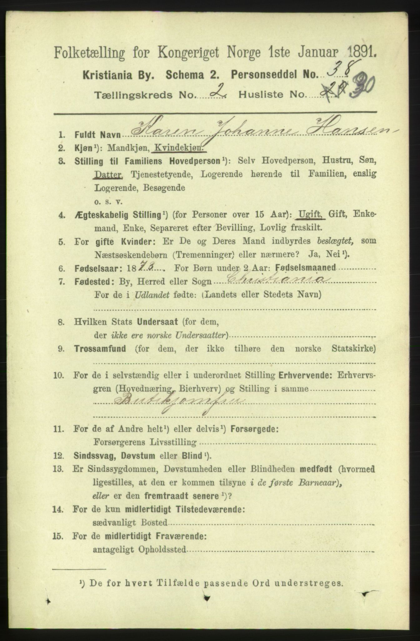 RA, 1891 census for 0301 Kristiania, 1891, p. 1160