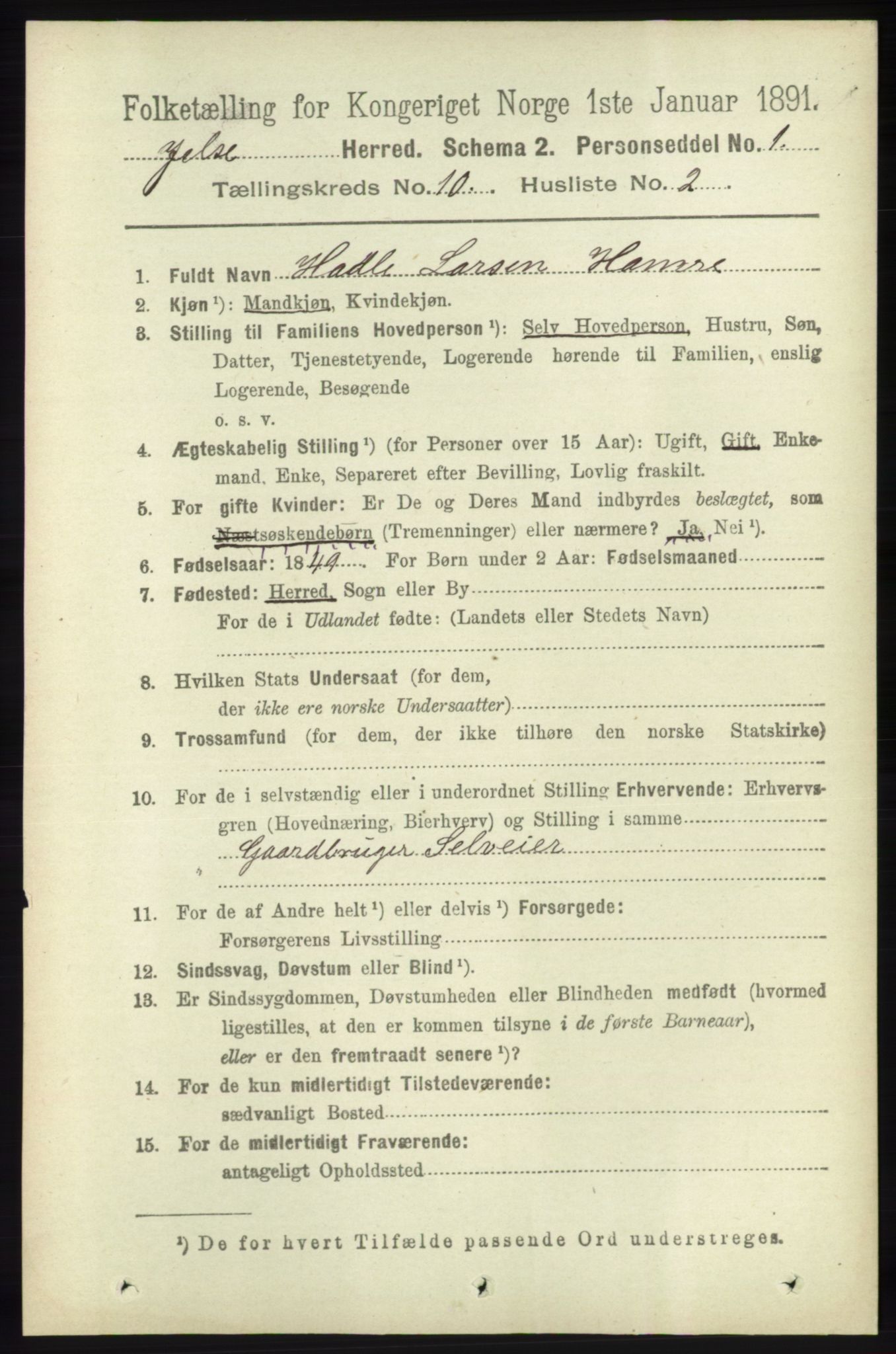 RA, 1891 census for 1138 Jelsa, 1891, p. 2433