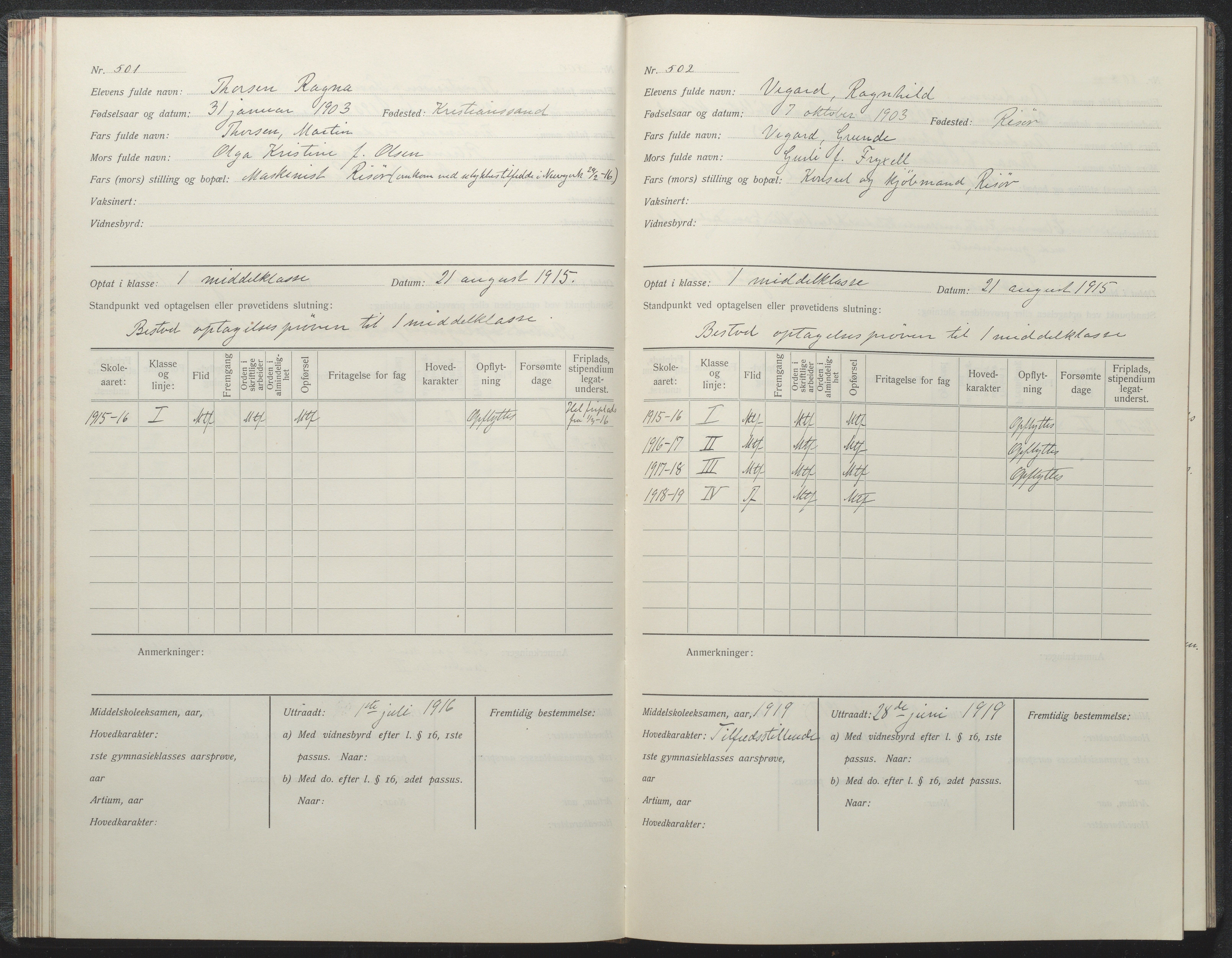 Risør kommune, AAKS/KA0901-PK/1/05/05i/L0002: Manntallsprotokoll, 1911-1925, p. 501-502