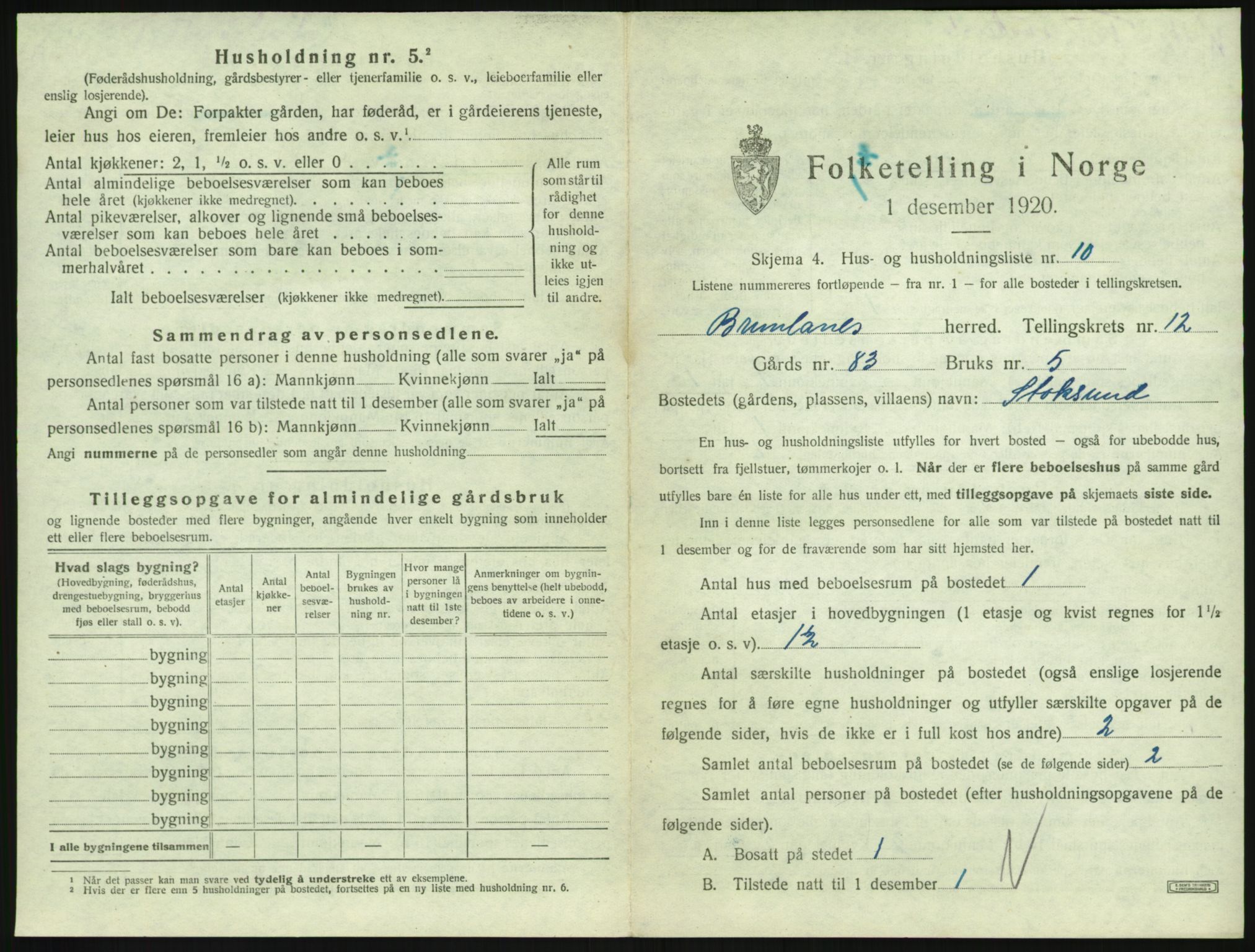 SAKO, 1920 census for Brunlanes, 1920, p. 1715
