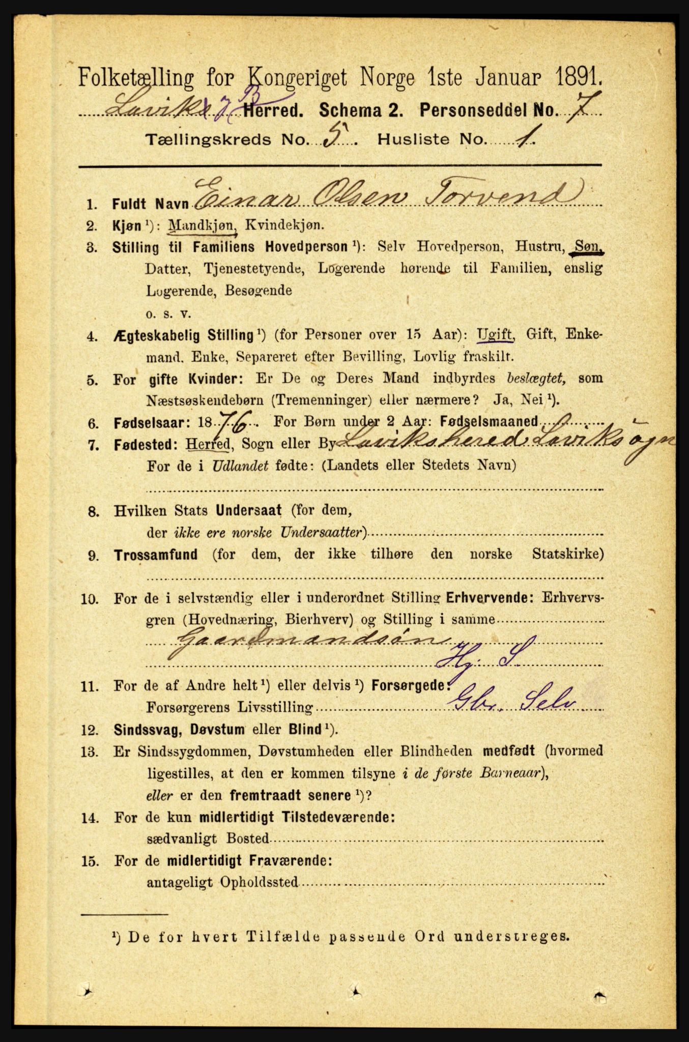 RA, 1891 census for 1415 Lavik og Brekke, 1891, p. 988