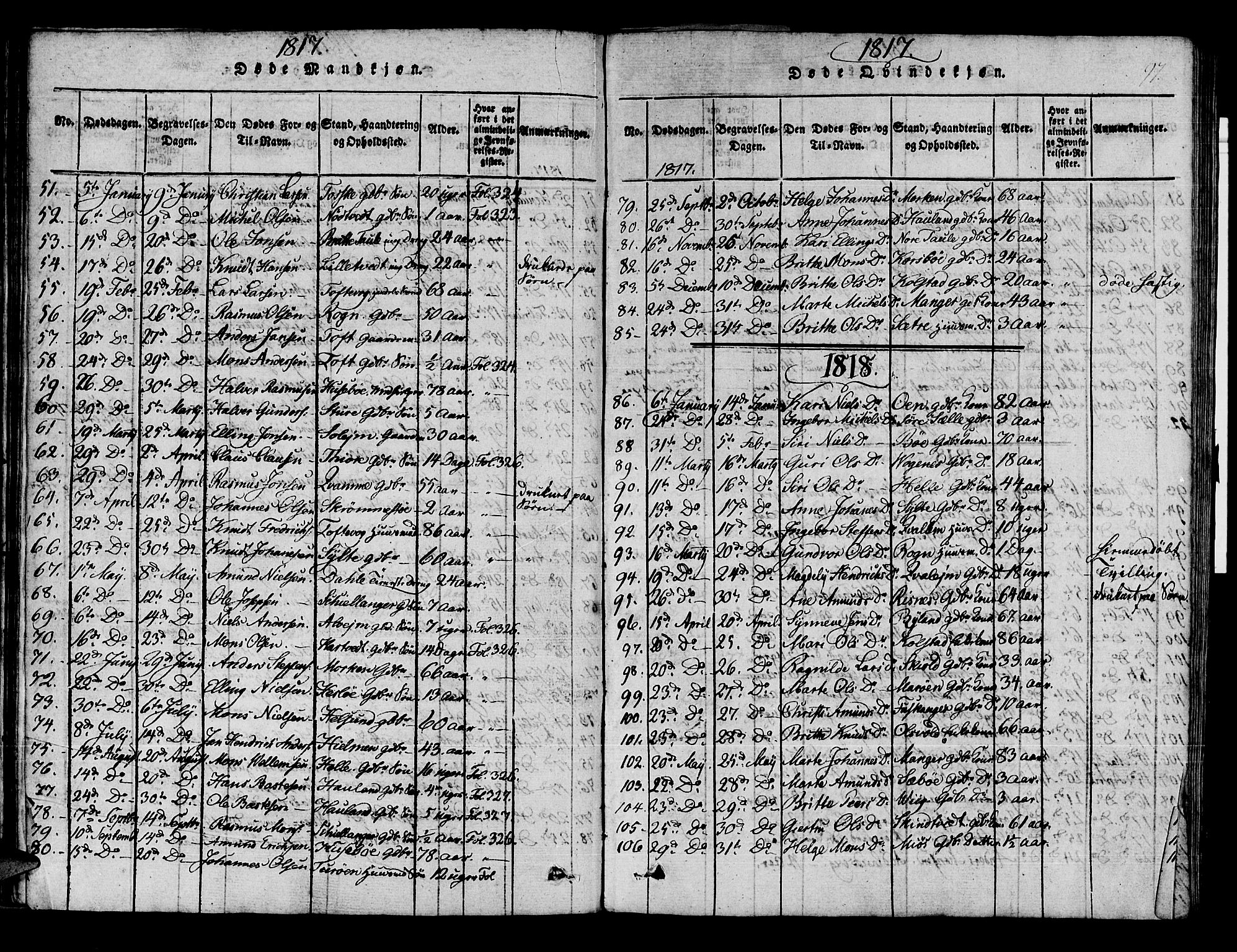 Manger sokneprestembete, AV/SAB-A-76801/H/Haa: Parish register (official) no. A 3, 1816-1824, p. 97