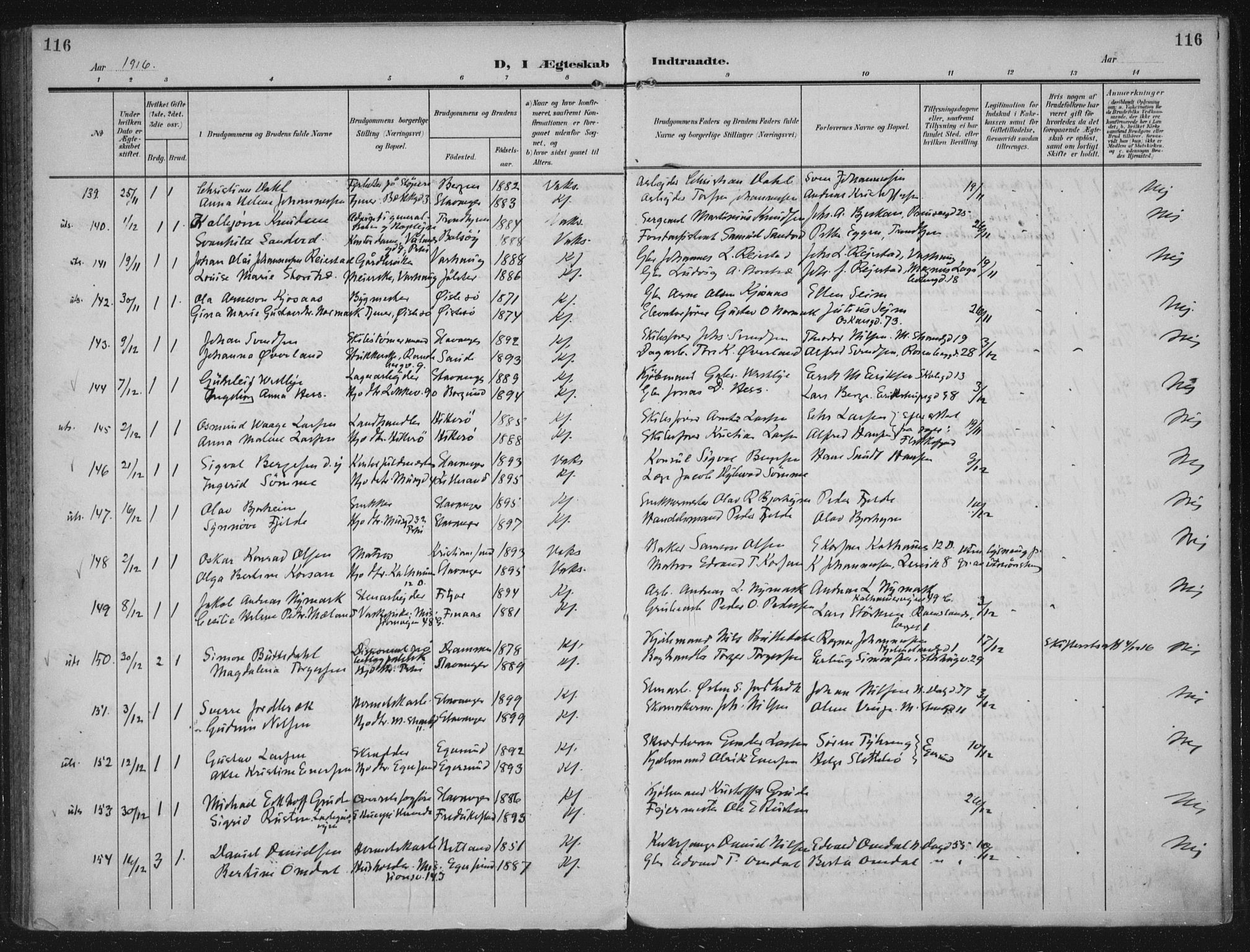 Domkirken sokneprestkontor, AV/SAST-A-101812/002/A/L0016: Parish register (official) no. A 33, 1905-1922, p. 116