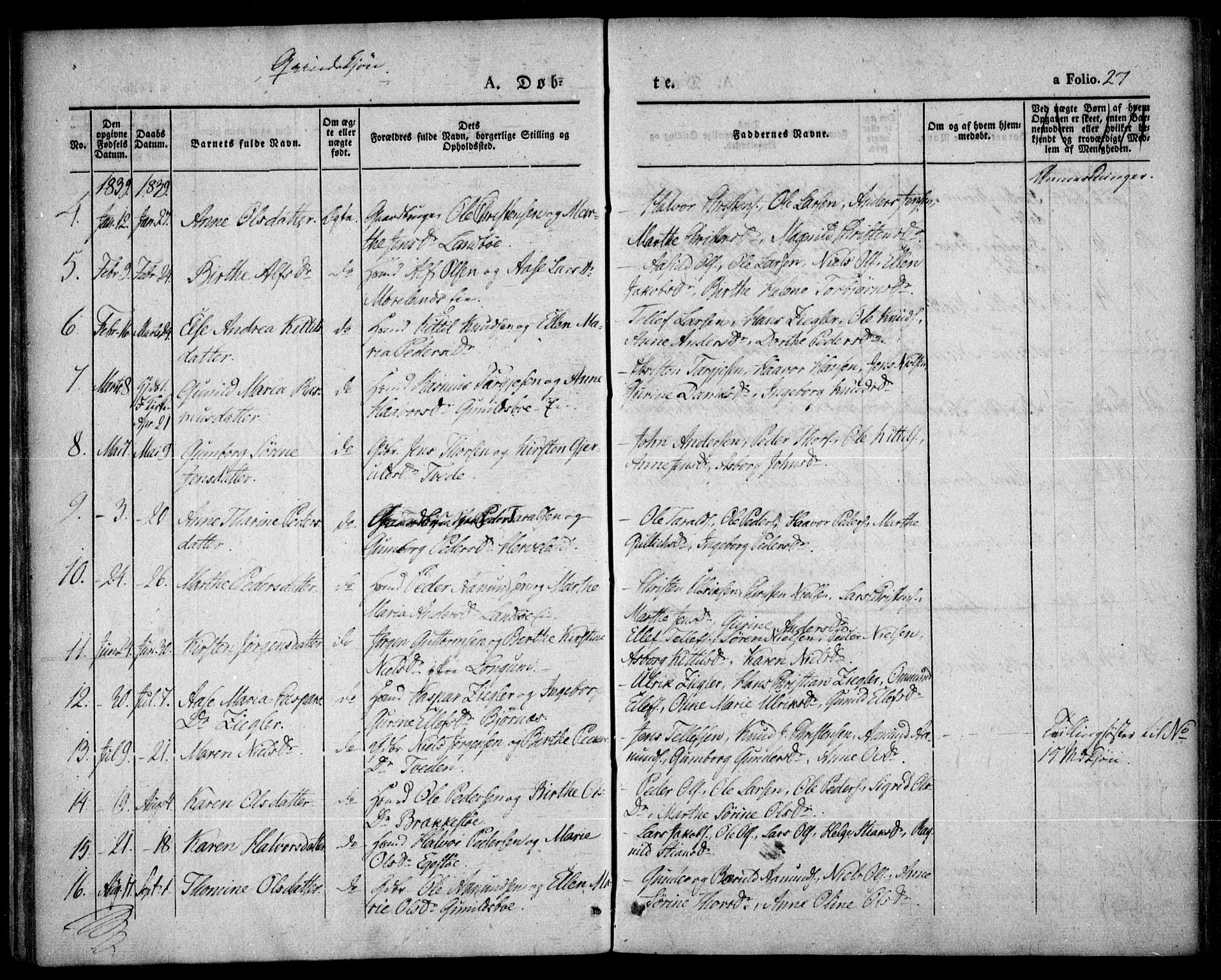 Austre Moland sokneprestkontor, SAK/1111-0001/F/Fa/Faa/L0006: Parish register (official) no. A 6, 1837-1846, p. 27
