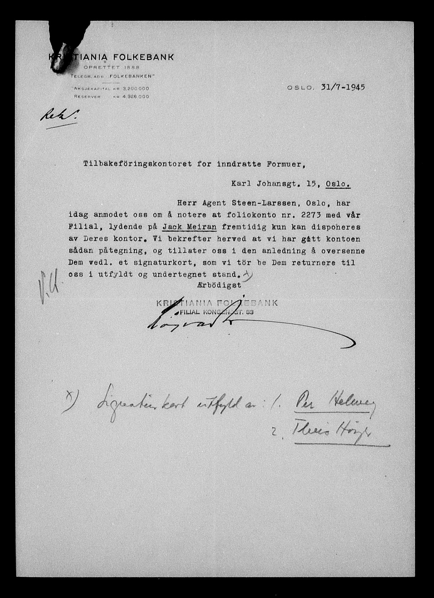 Justisdepartementet, Tilbakeføringskontoret for inndratte formuer, AV/RA-S-1564/H/Hc/Hcc/L0963: --, 1945-1947, p. 260