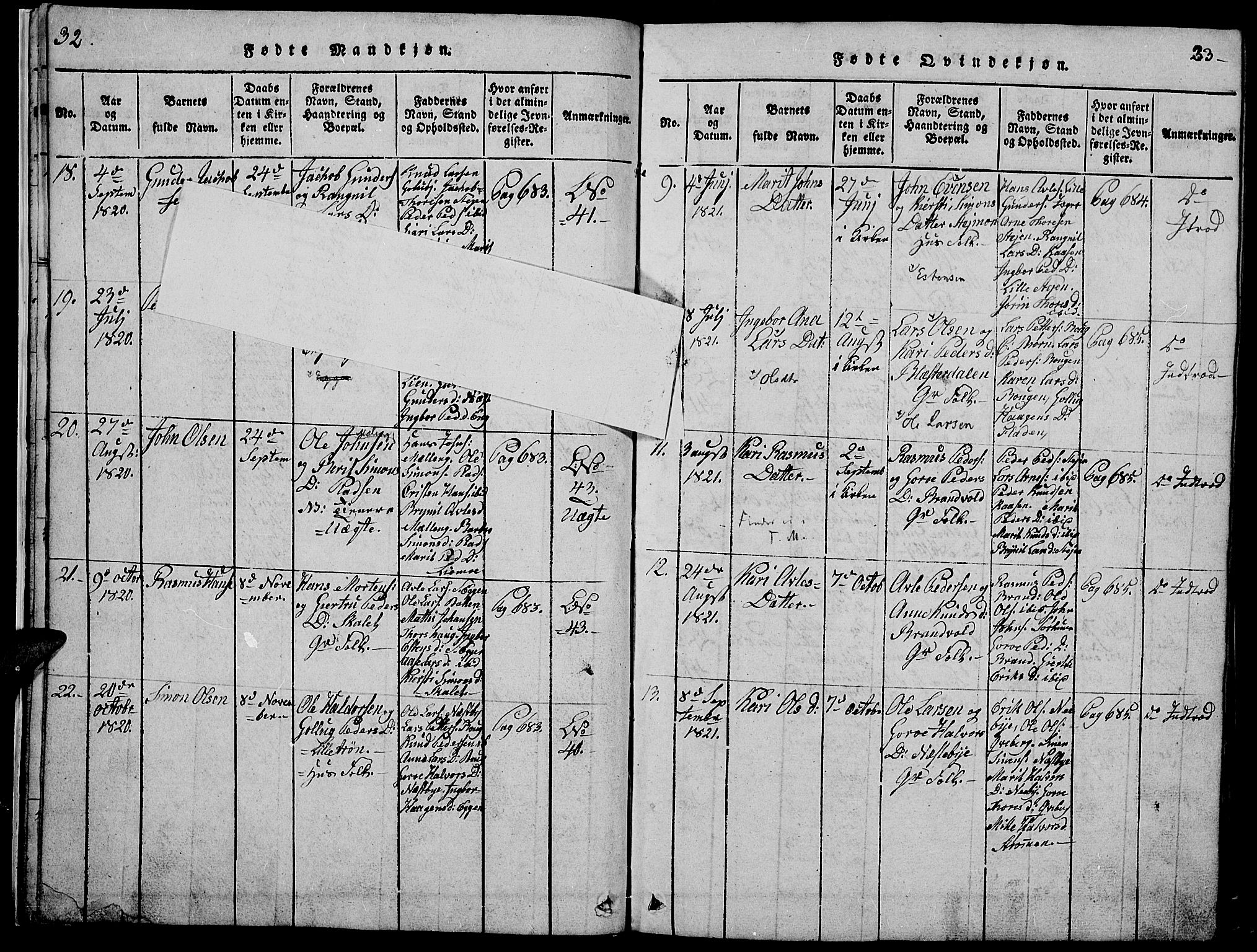 Tynset prestekontor, SAH/PREST-058/H/Ha/Hab/L0002: Parish register (copy) no. 2, 1814-1862, p. 32-33