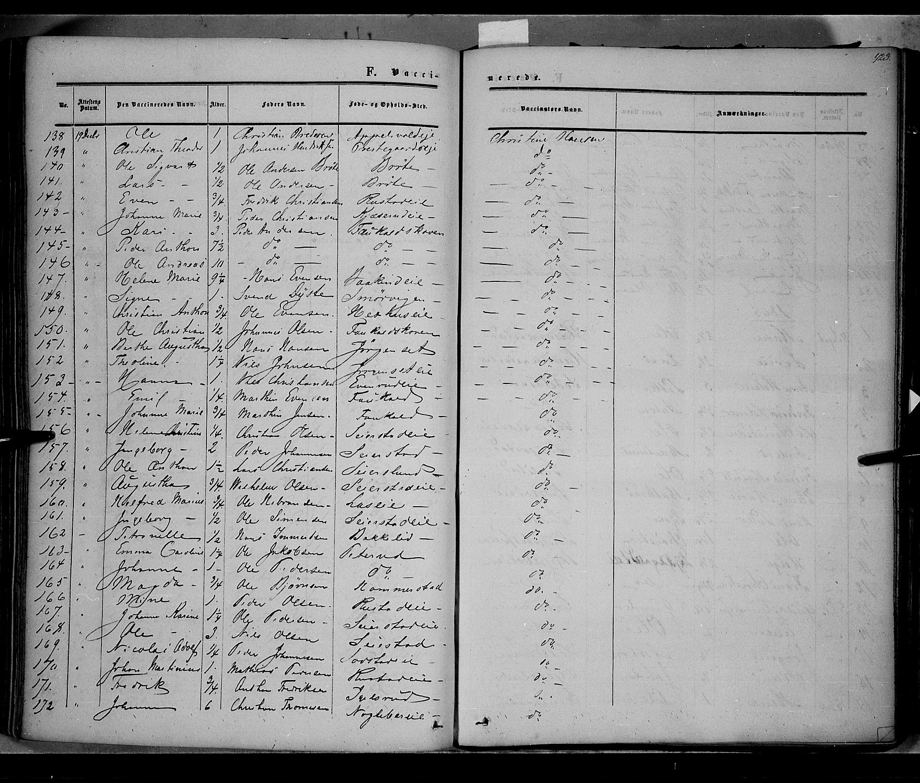 Østre Toten prestekontor, AV/SAH-PREST-104/H/Ha/Haa/L0004: Parish register (official) no. 4, 1857-1865, p. 423