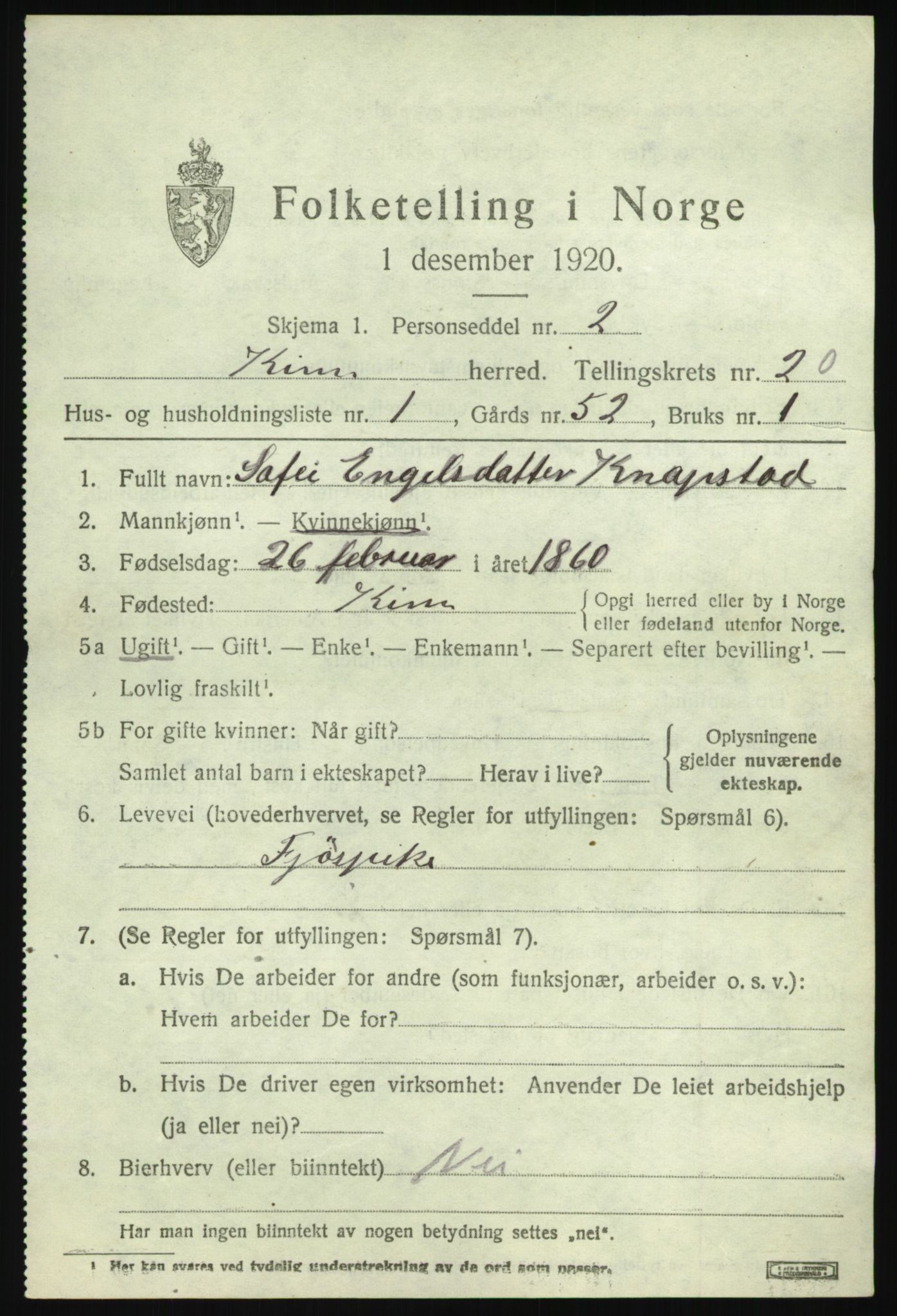 SAB, 1920 census for Kinn, 1920, p. 7155