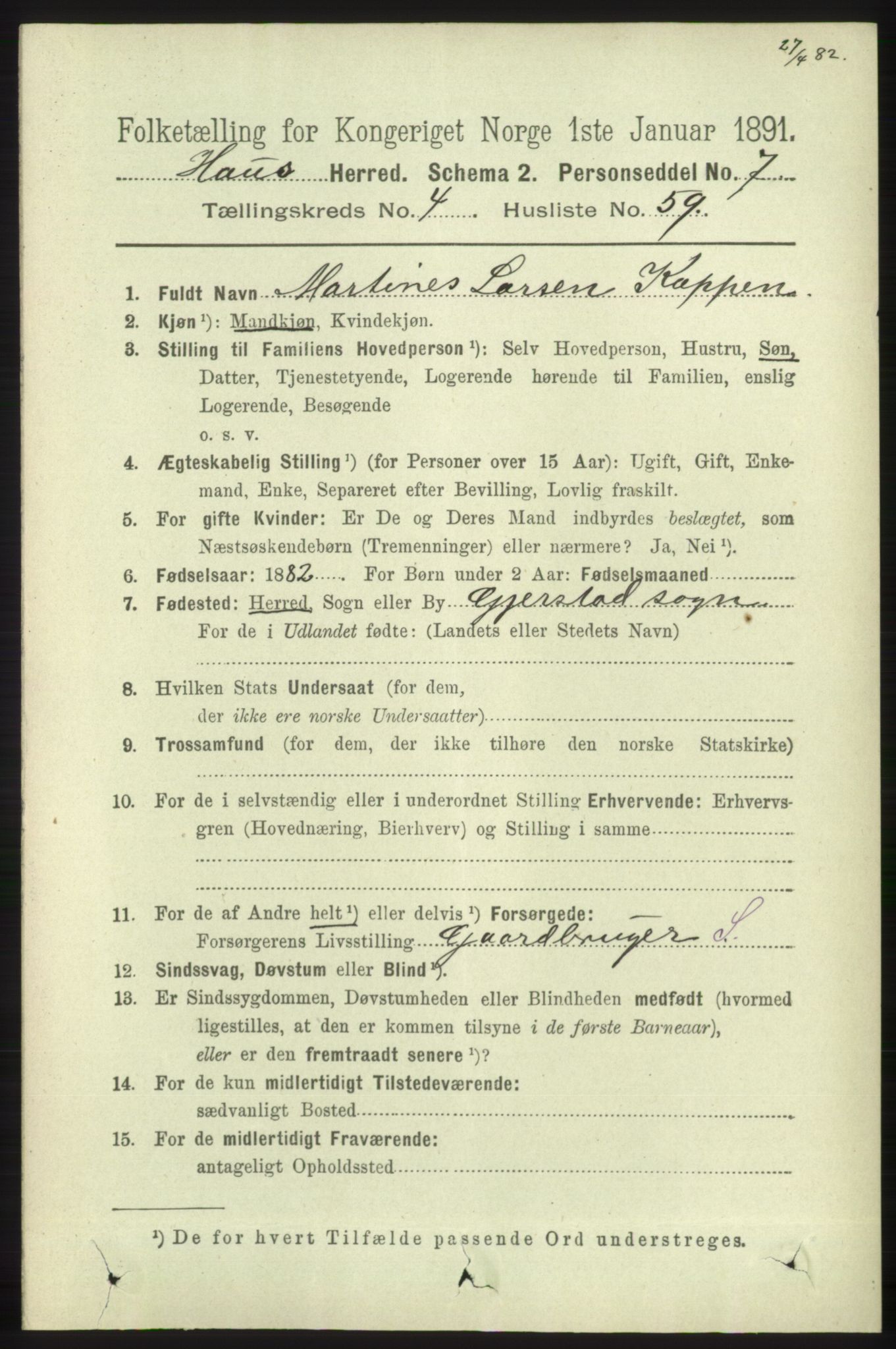 RA, 1891 census for 1250 Haus, 1891, p. 1739