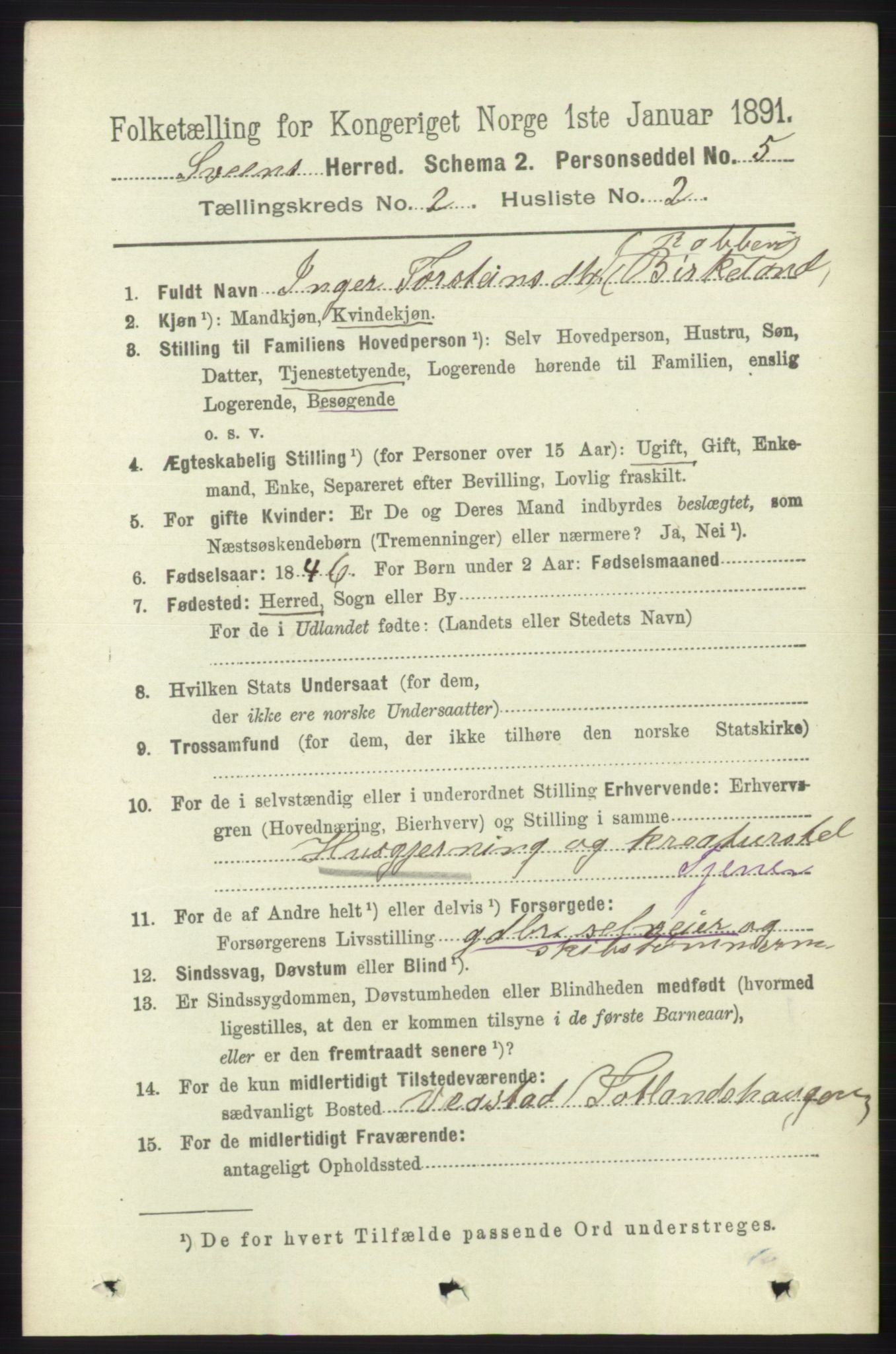 RA, 1891 census for 1216 Sveio, 1891, p. 523