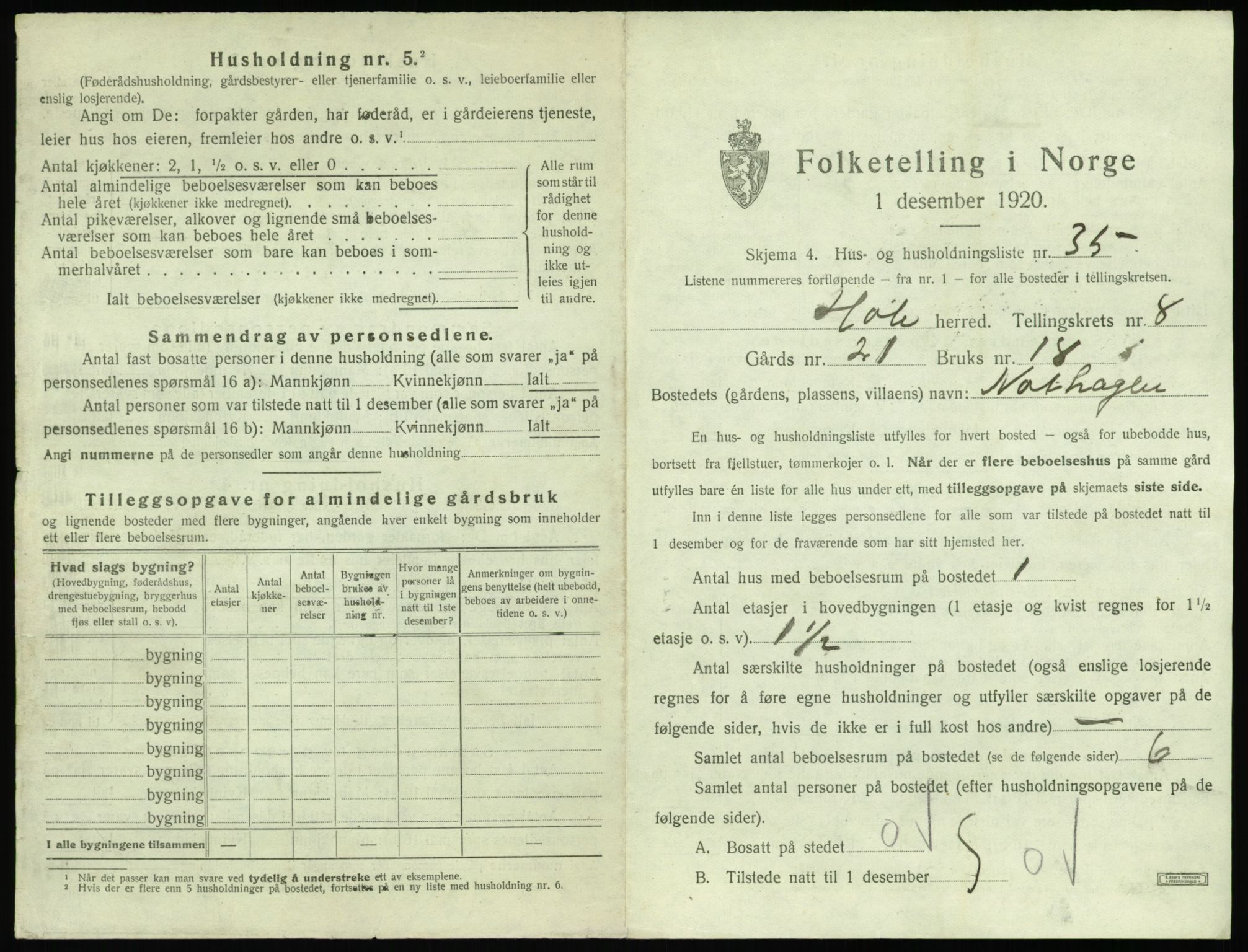 SAST, 1920 census for Høle, 1920, p. 521