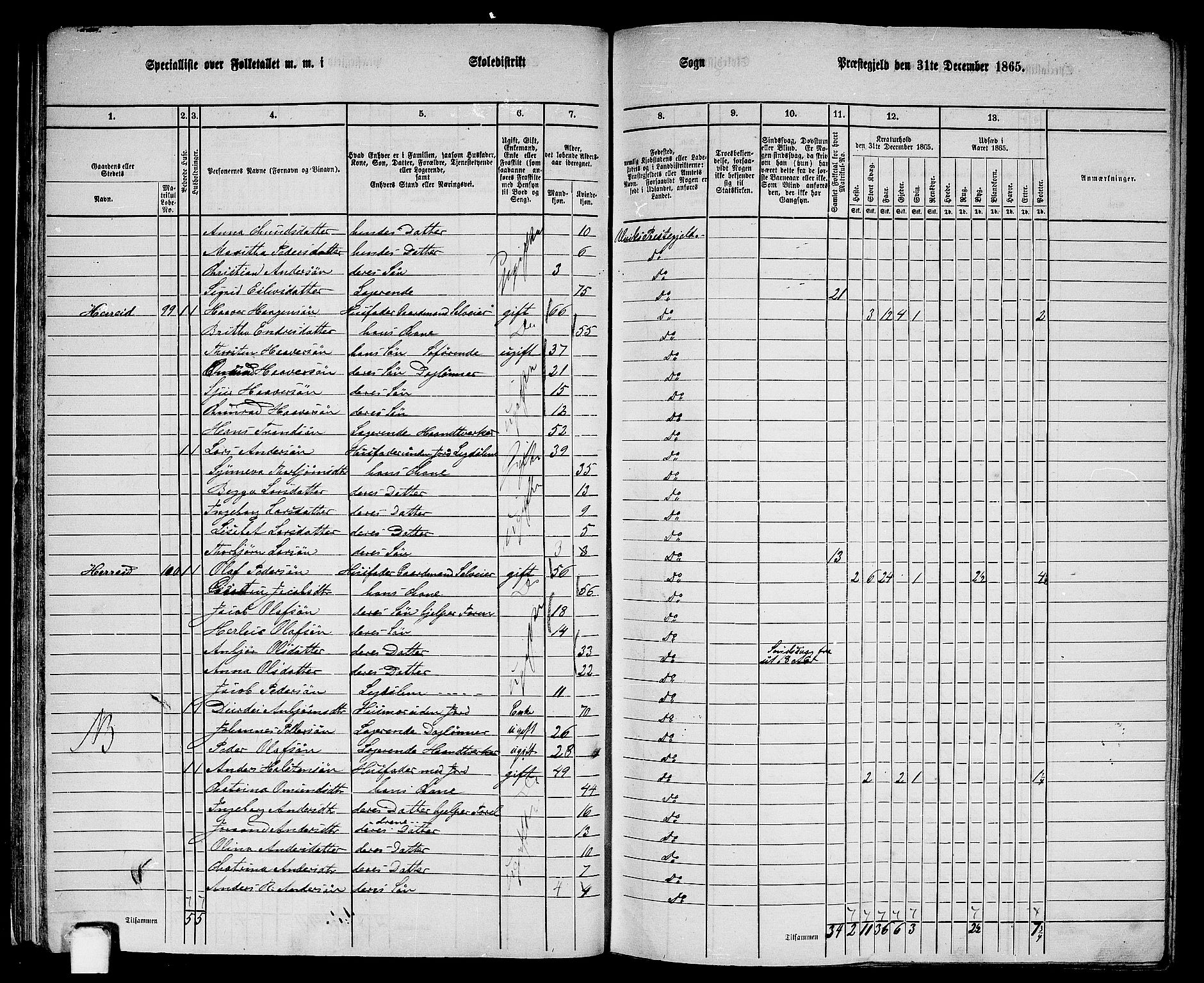 RA, 1865 census for Ulvik, 1865, p. 32