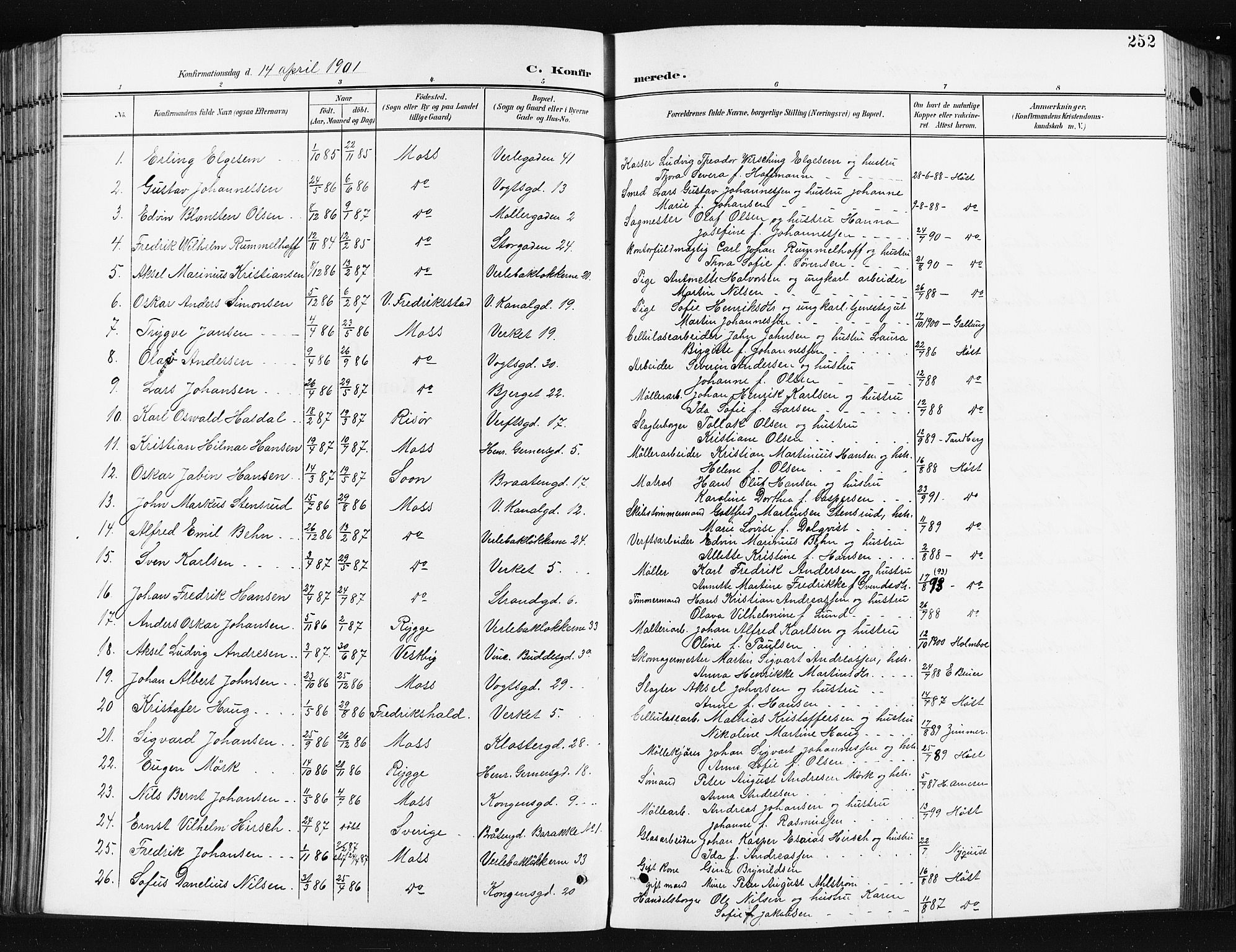 Moss prestekontor Kirkebøker, AV/SAO-A-2003/G/Ga/L0007: Parish register (copy) no. I 7, 1901-1912, p. 252