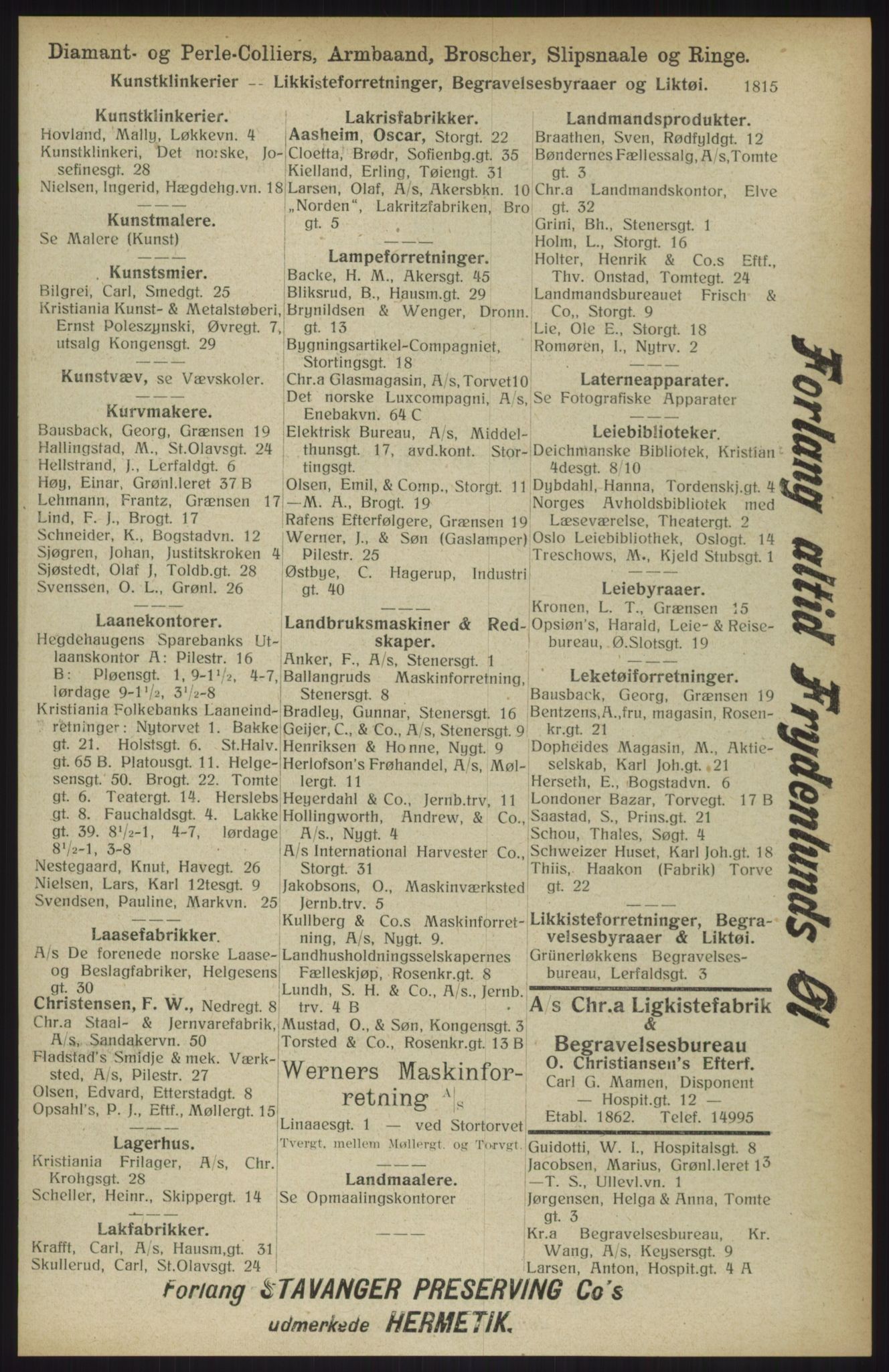 Kristiania/Oslo adressebok, PUBL/-, 1914, p. 1815