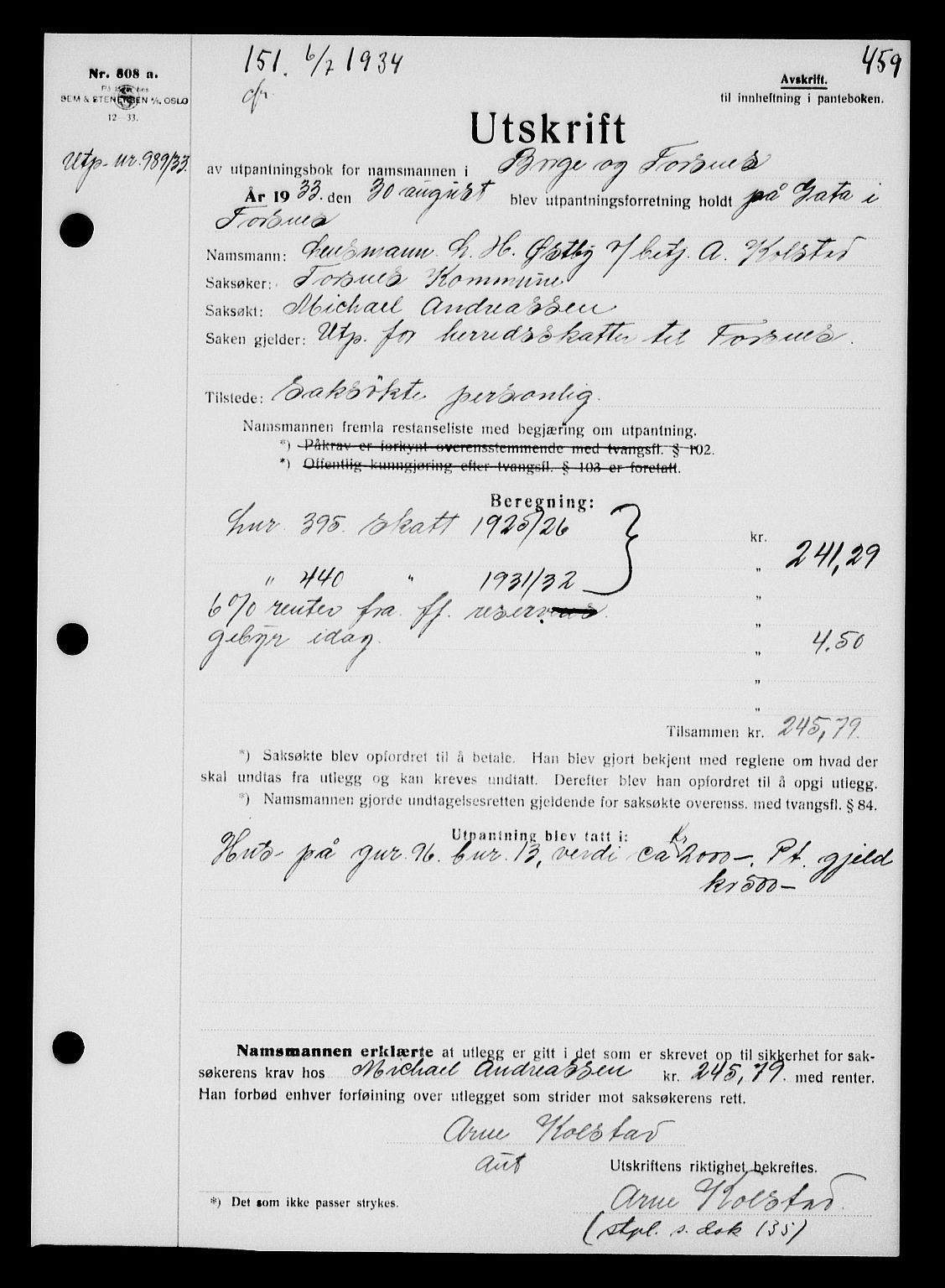 Tune sorenskriveri, AV/SAO-A-10470/G/Gb/Gbb/L0004: Mortgage book no. II 20-24, 1933-1935, Deed date: 06.07.1934