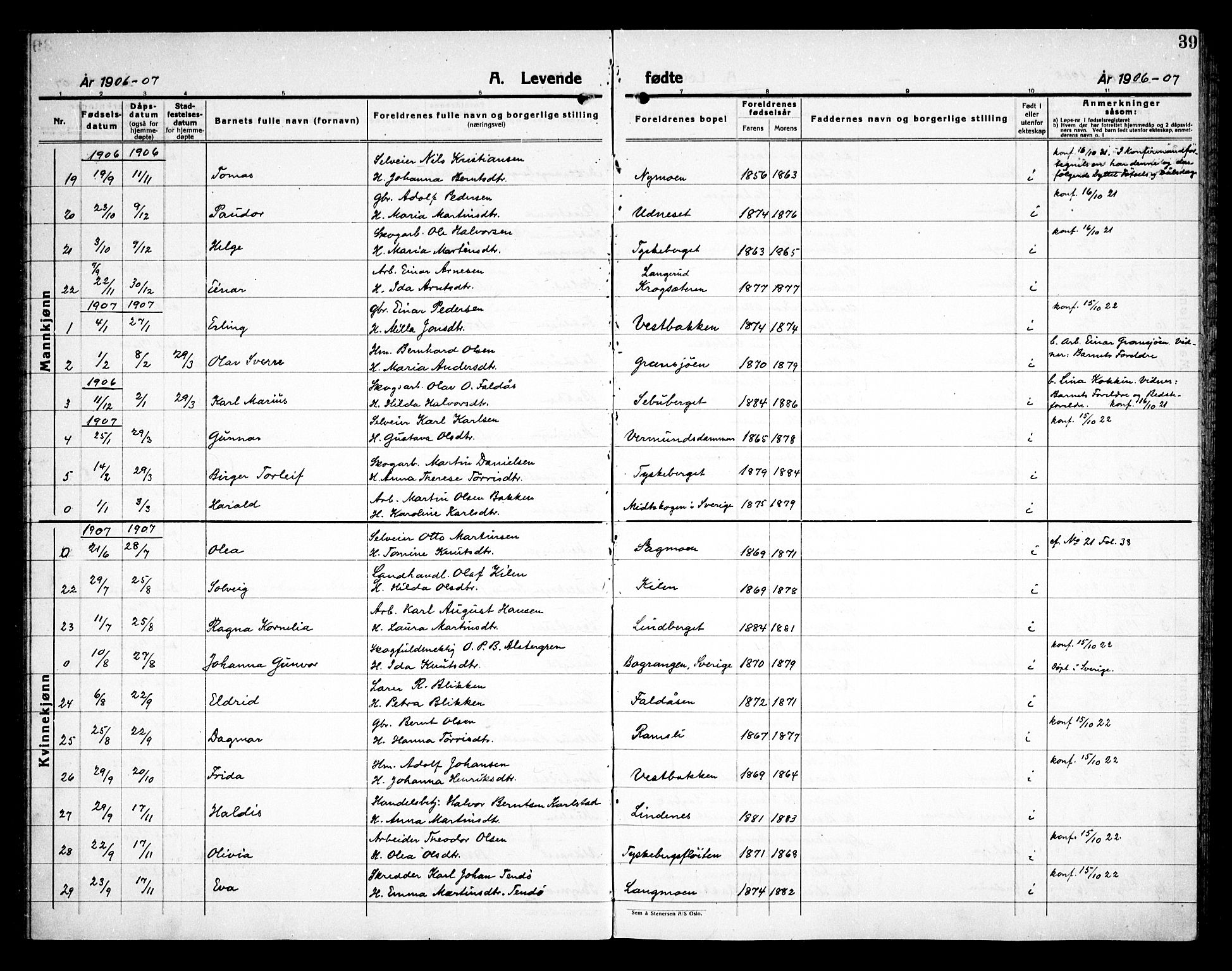 Åsnes prestekontor, AV/SAH-PREST-042/H/Ha/Haa/L0000E: Parish register (official) no. 0C, 1890-1929, p. 39