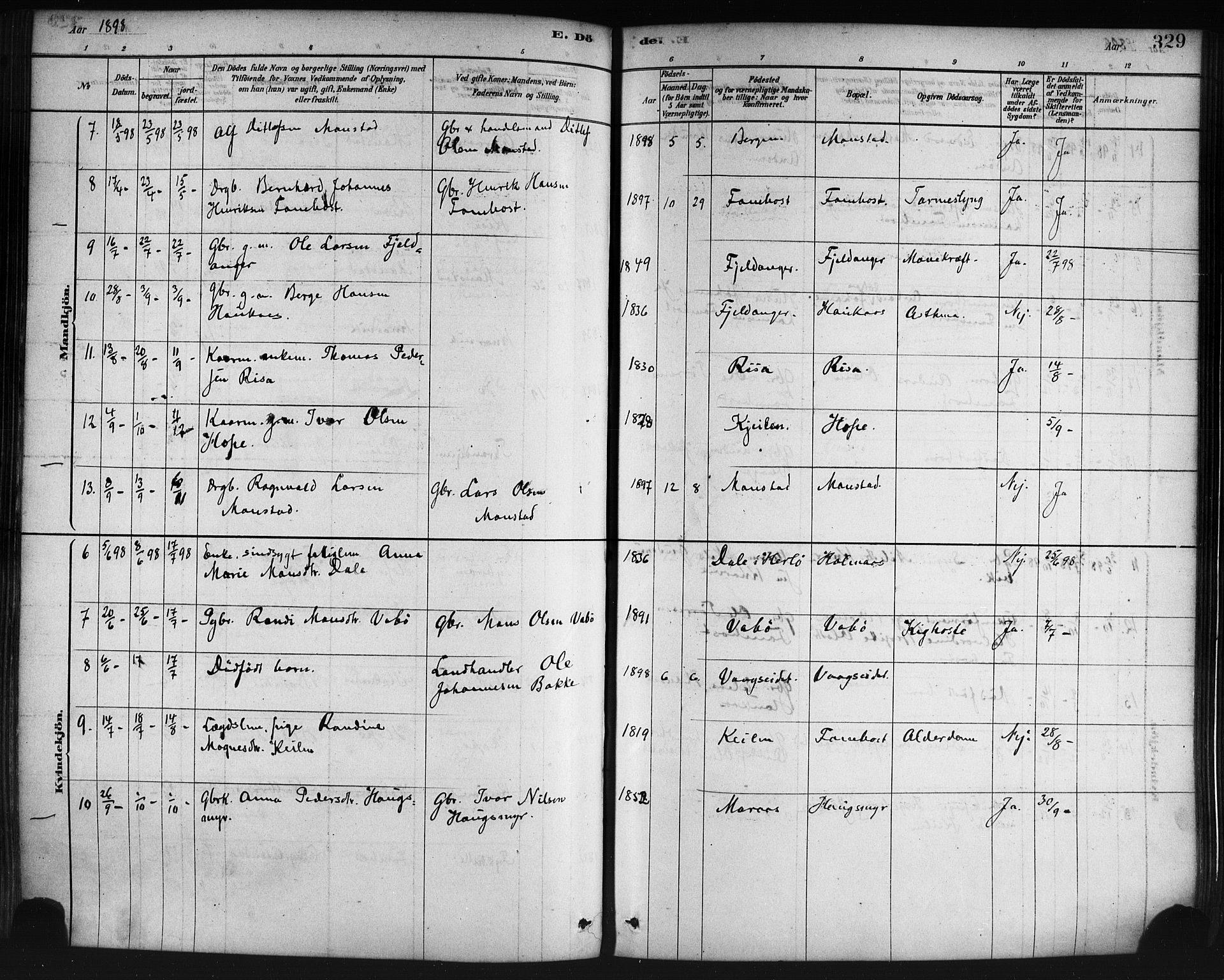 Lindås Sokneprestembete, SAB/A-76701/H/Haa: Parish register (official) no. A 19, 1878-1912, p. 329