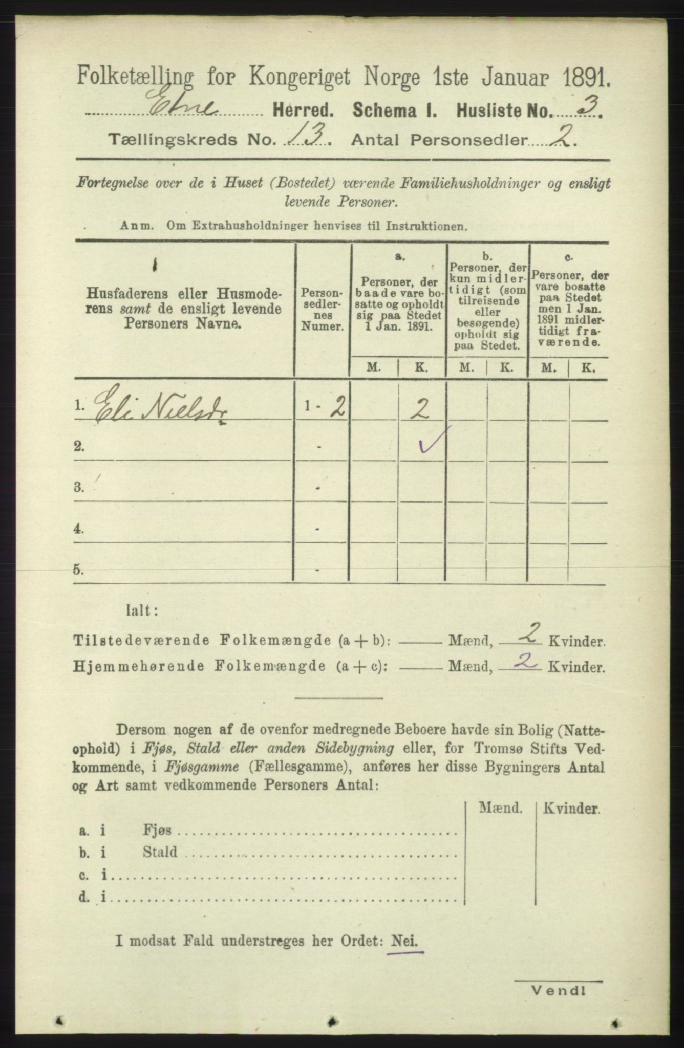 RA, 1891 census for 1211 Etne, 1891, p. 2689