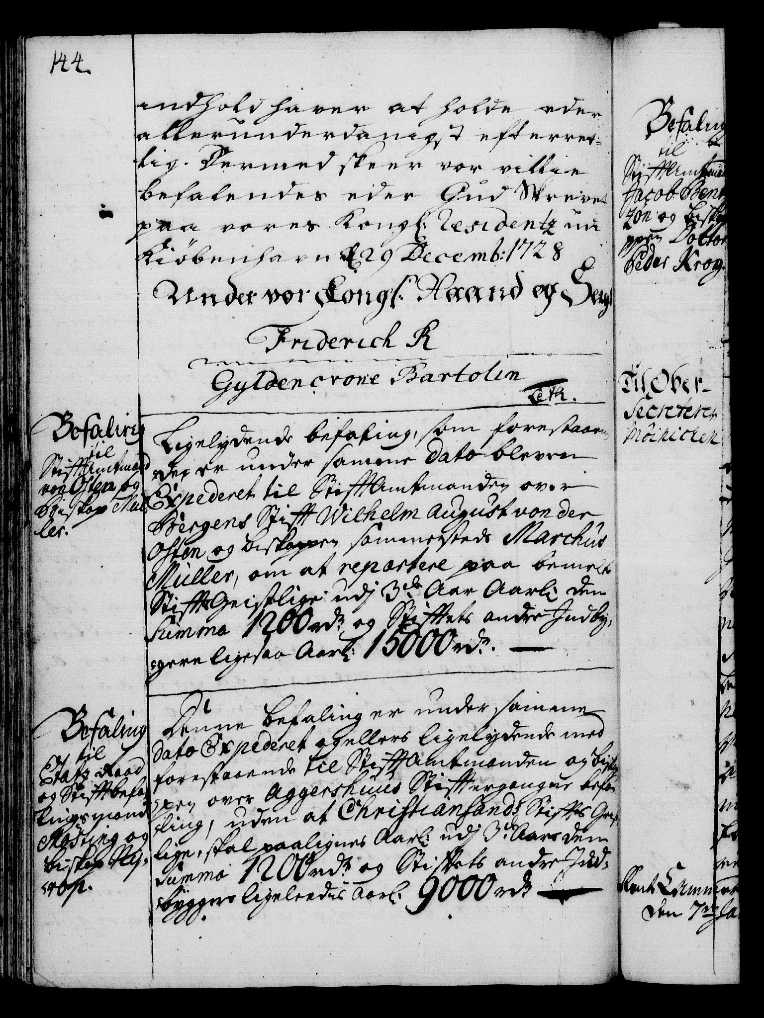 Rentekammeret, Kammerkanselliet, RA/EA-3111/G/Gg/Gga/L0003: Norsk ekspedisjonsprotokoll med register (merket RK 53.3), 1727-1734, p. 144