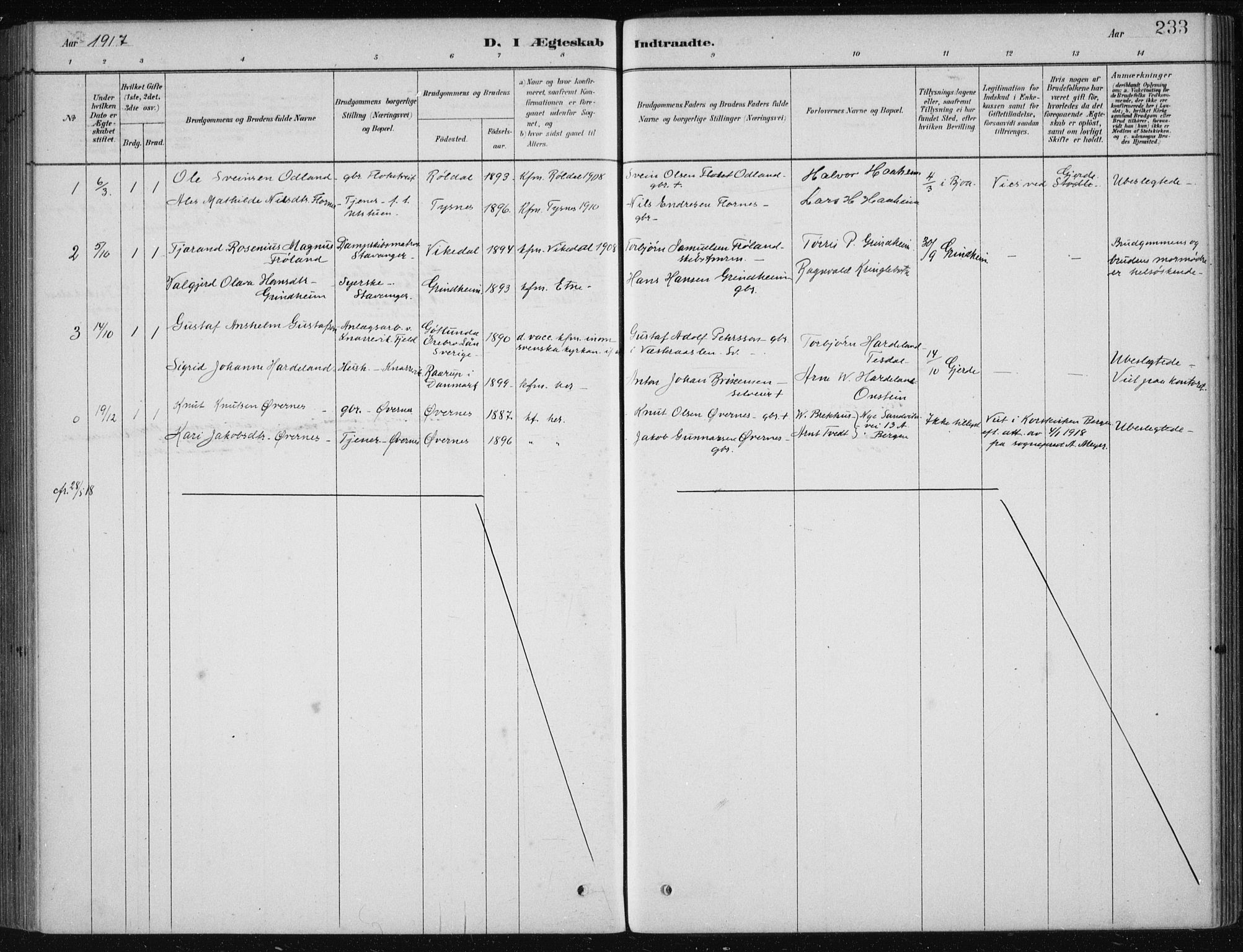 Etne sokneprestembete, SAB/A-75001/H/Haa: Parish register (official) no. D  1, 1879-1919, p. 233