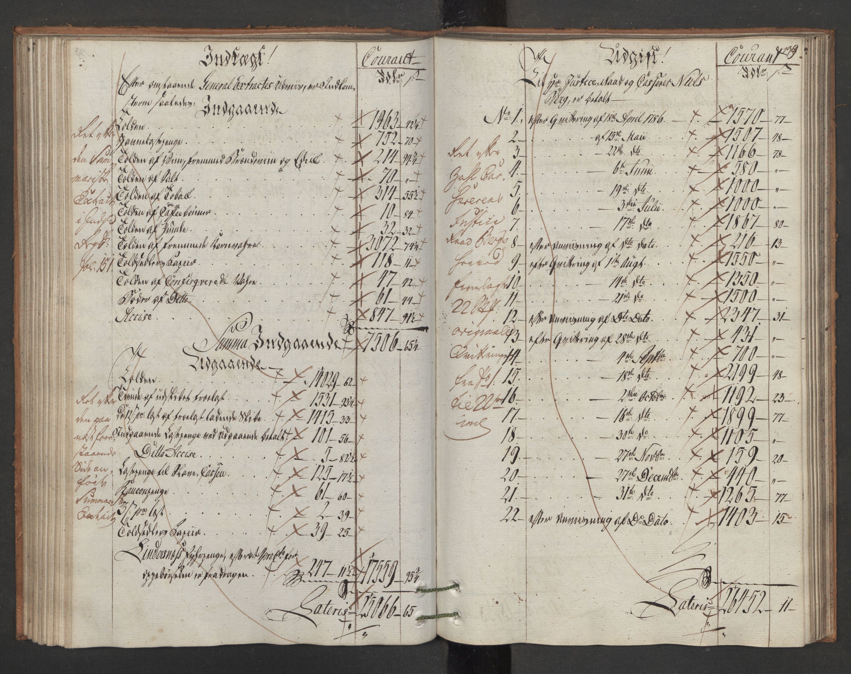 Generaltollkammeret, tollregnskaper, RA/EA-5490/R15/L0105/0002: Tollregnskaper Arendal / Utgående hovedtollbok, 1786, p. 138b-139a