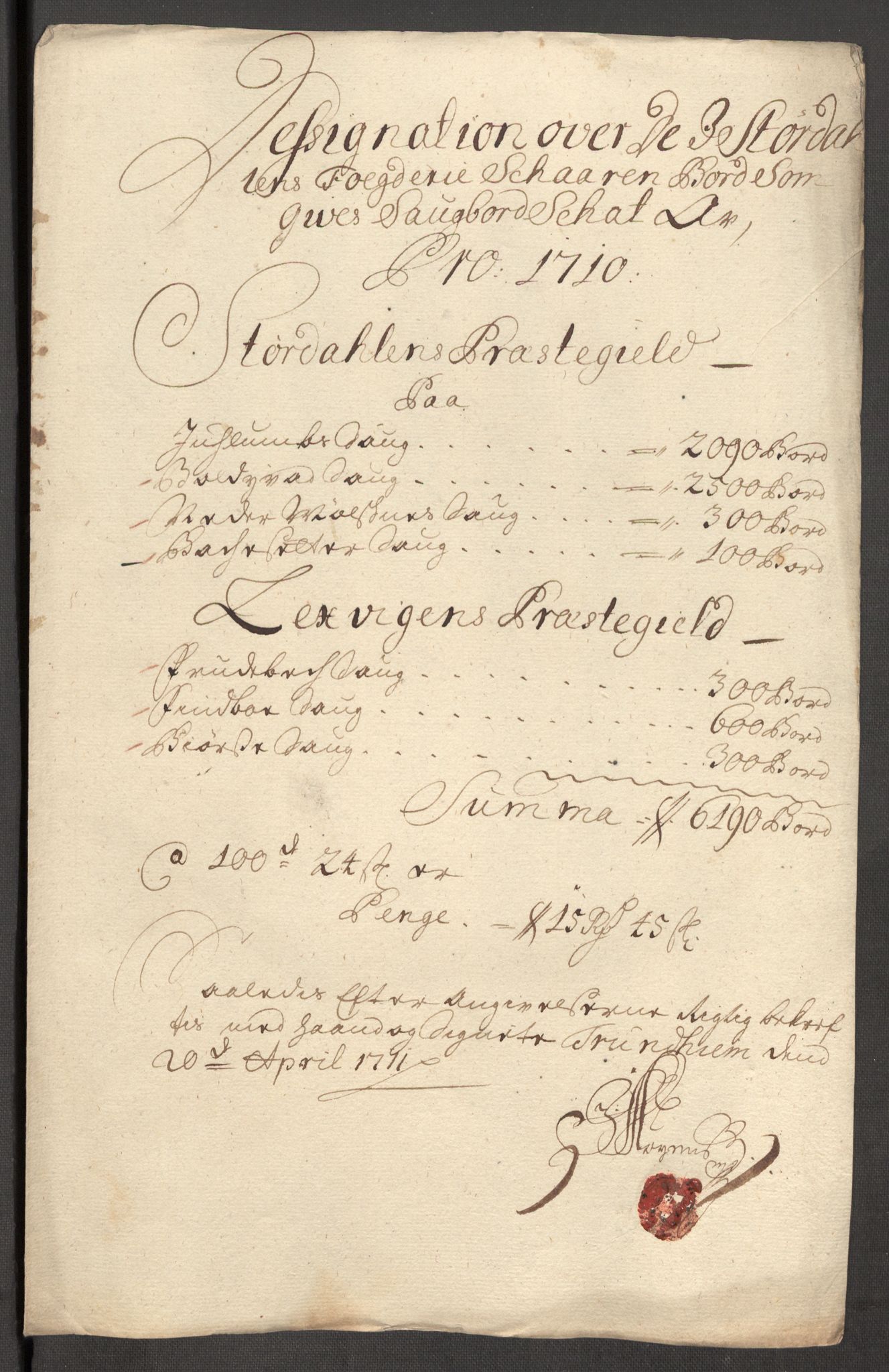 Rentekammeret inntil 1814, Reviderte regnskaper, Fogderegnskap, AV/RA-EA-4092/R62/L4200: Fogderegnskap Stjørdal og Verdal, 1710, p. 128