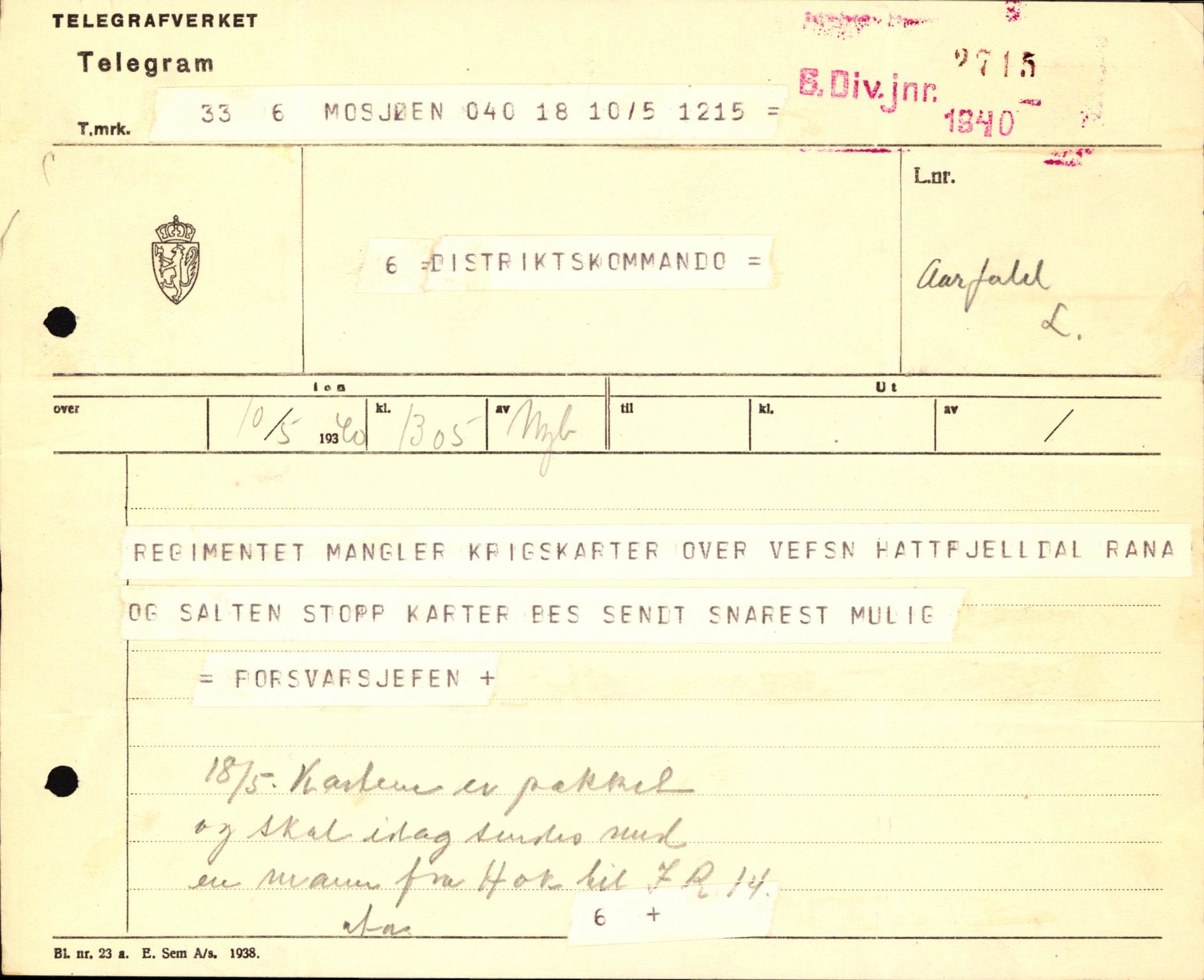 Forsvaret, Forsvarets krigshistoriske avdeling, AV/RA-RAFA-2017/Y/Yb/L0123: II-C-11-600  -  6. Divisjon med avdelinger, 1940, p. 694