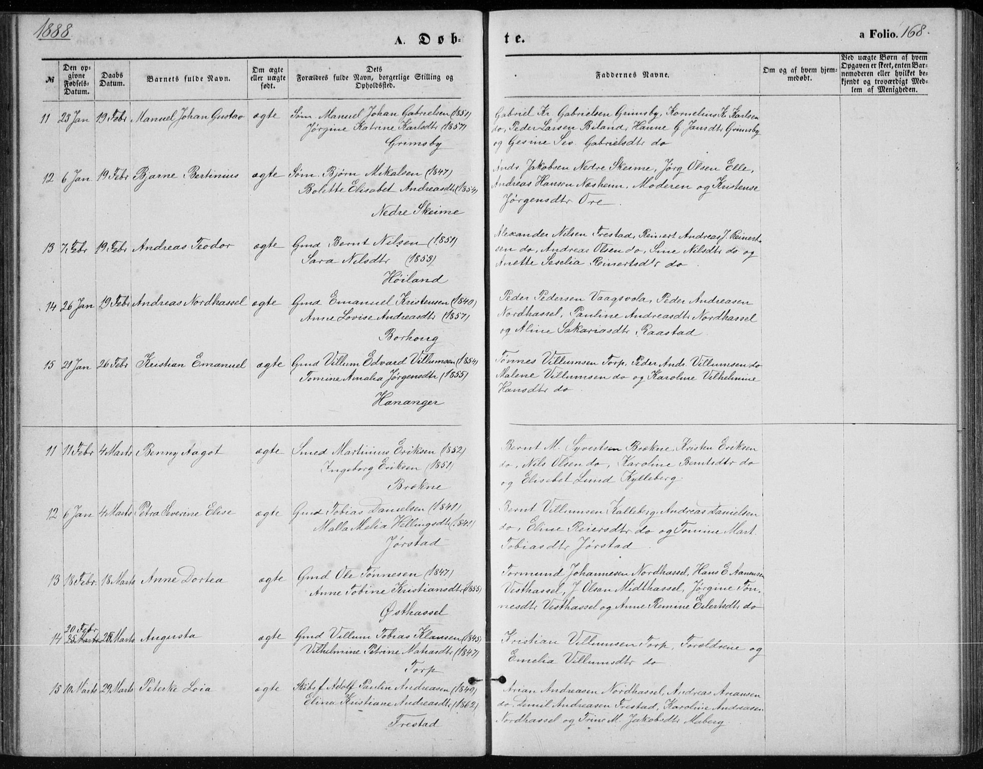 Lista sokneprestkontor, AV/SAK-1111-0027/F/Fb/L0004: Parish register (copy) no. B 4, 1877-1891, p. 168