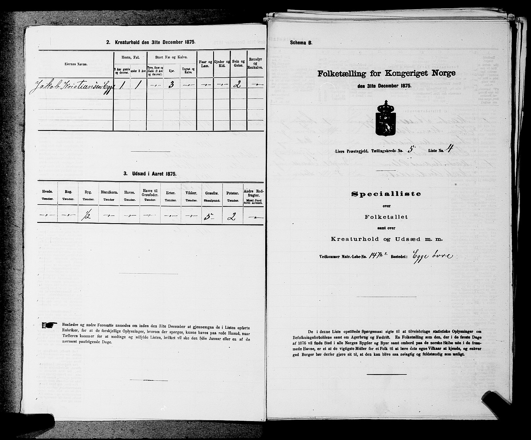 SAKO, 1875 census for 0626P Lier, 1875, p. 823