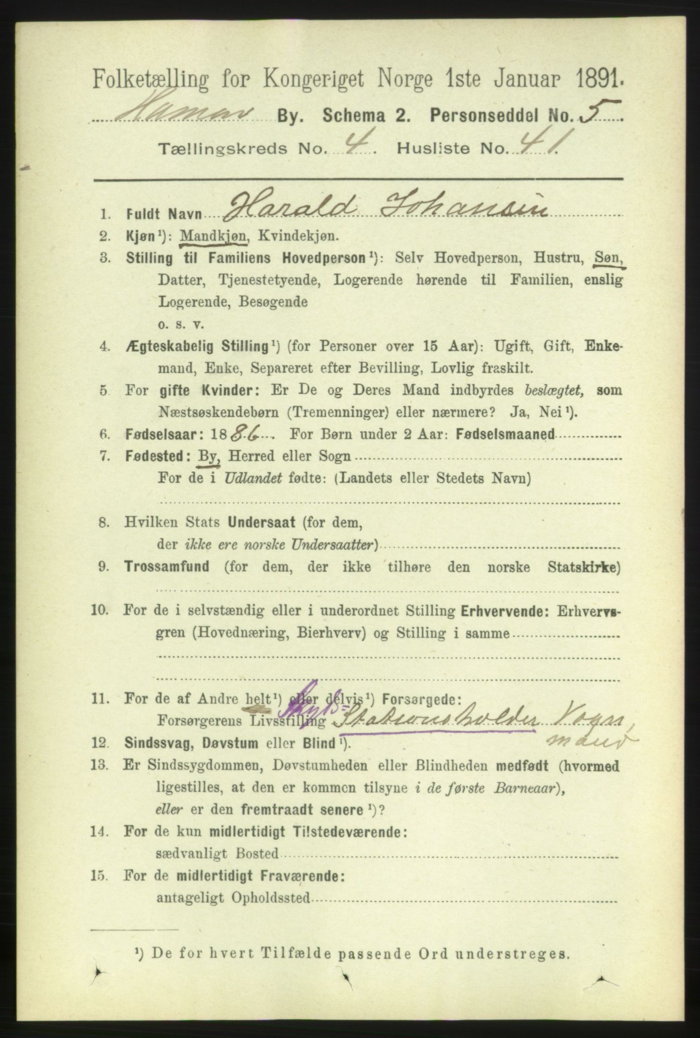 RA, 1891 census for 0401 Hamar, 1891, p. 3587