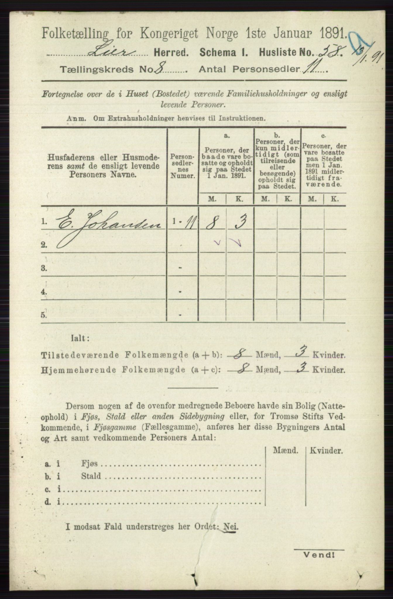 RA, 1891 census for 0626 Lier, 1891, p. 5055