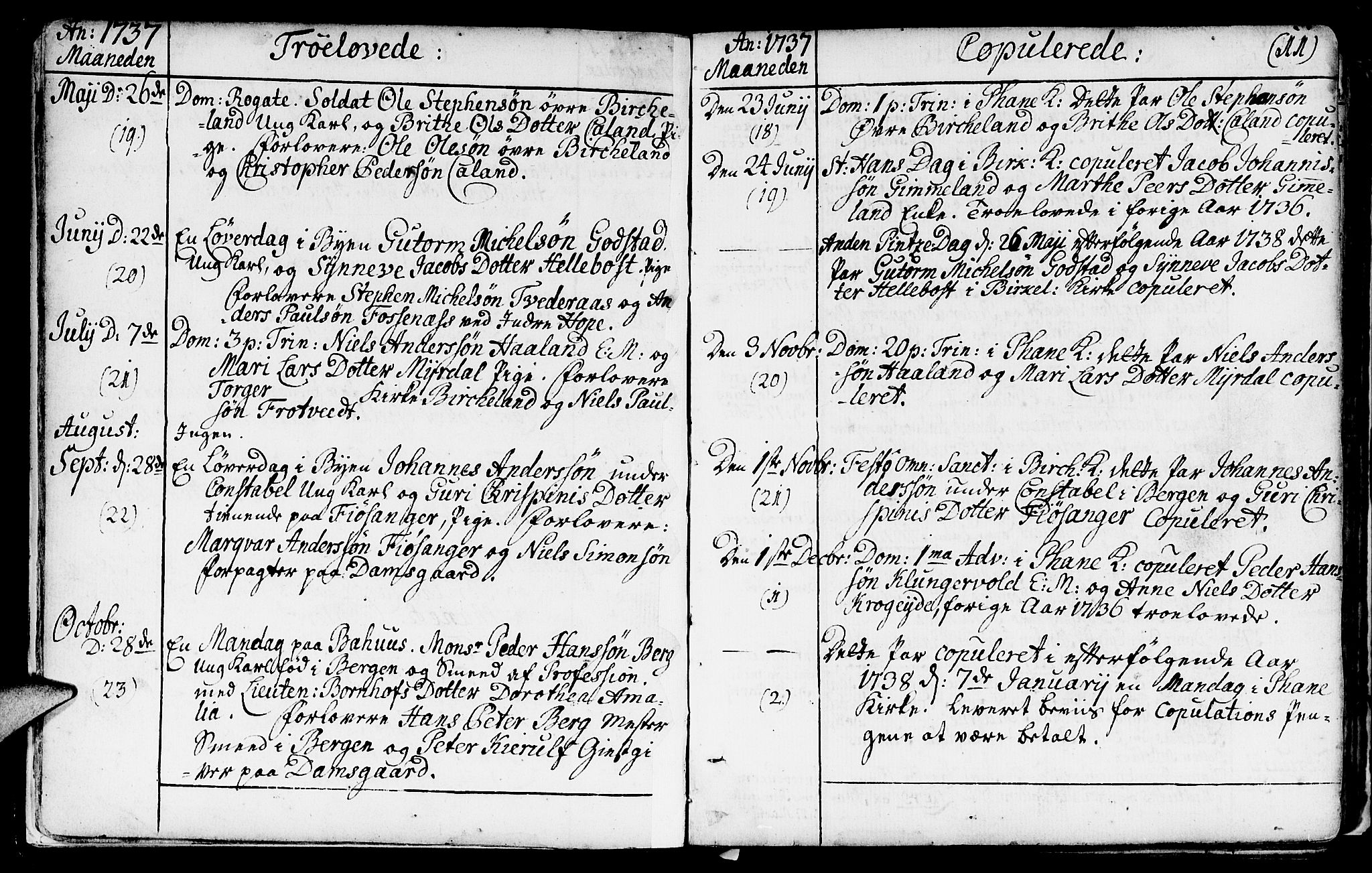 Fana Sokneprestembete, AV/SAB-A-75101/H/Haa/Haaa/L0003: Parish register (official) no. A 3, 1736-1757, p. 11